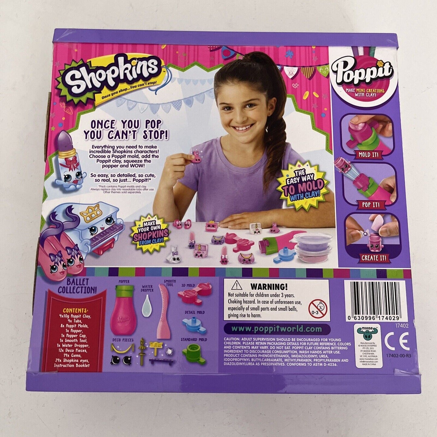 2x NEW Poppit S1 Shopkins Ballet Collection by Poppit Soft N Lite Air- Dry Clay
