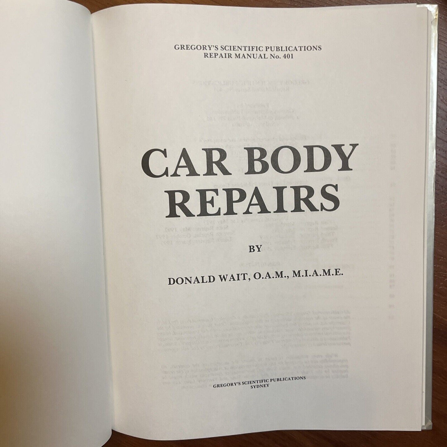 Gregory's Car Body Repair Manual No 401 by Donald Wait