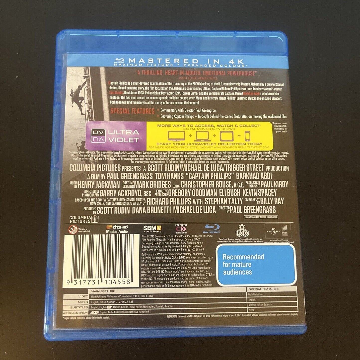 Captain Phillips (Blu-ray, 2013) Tom Hanks All Regions