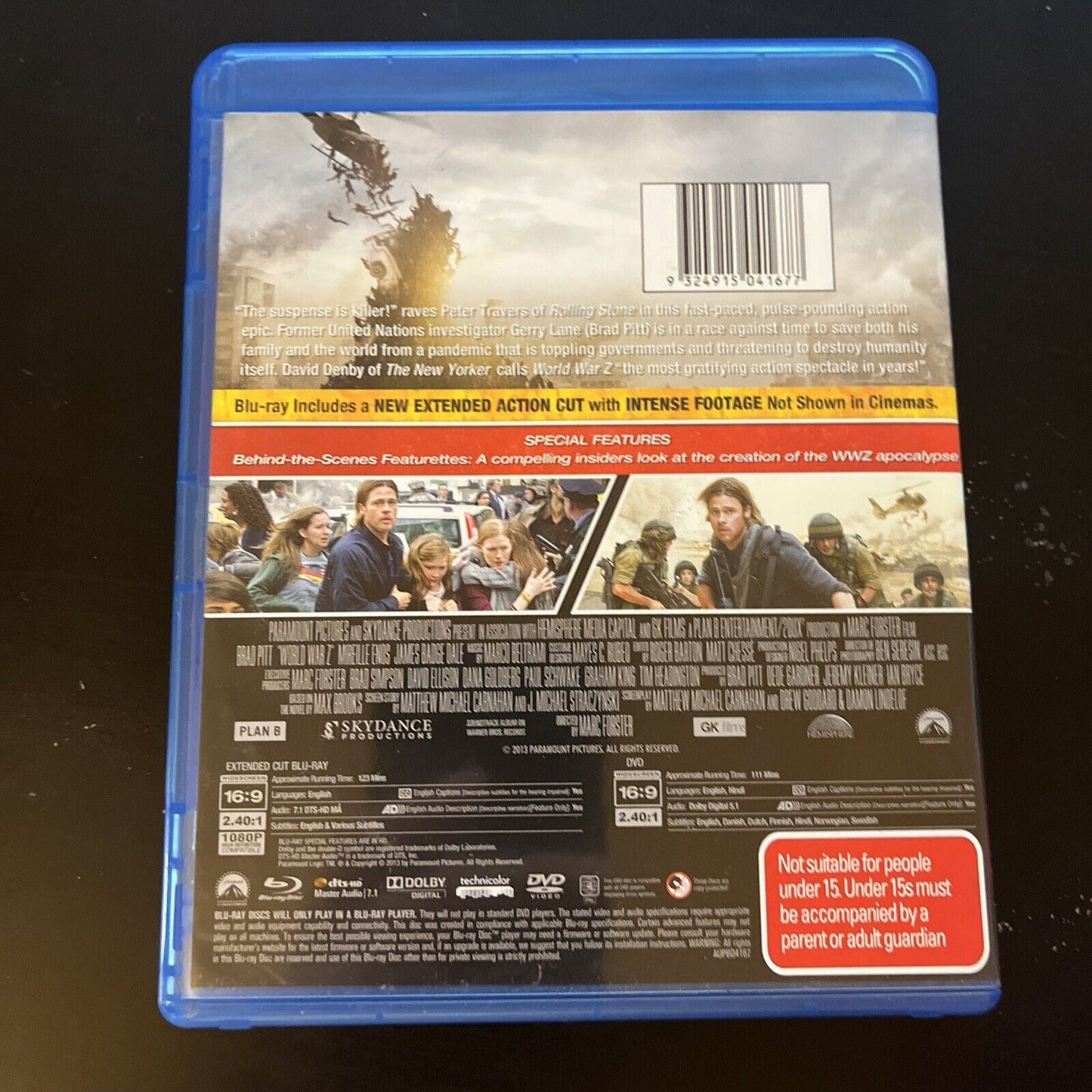 World War Z - Extended Edition (Blu-ray, 2013) Brad Pitt, Mireille Enos Region B