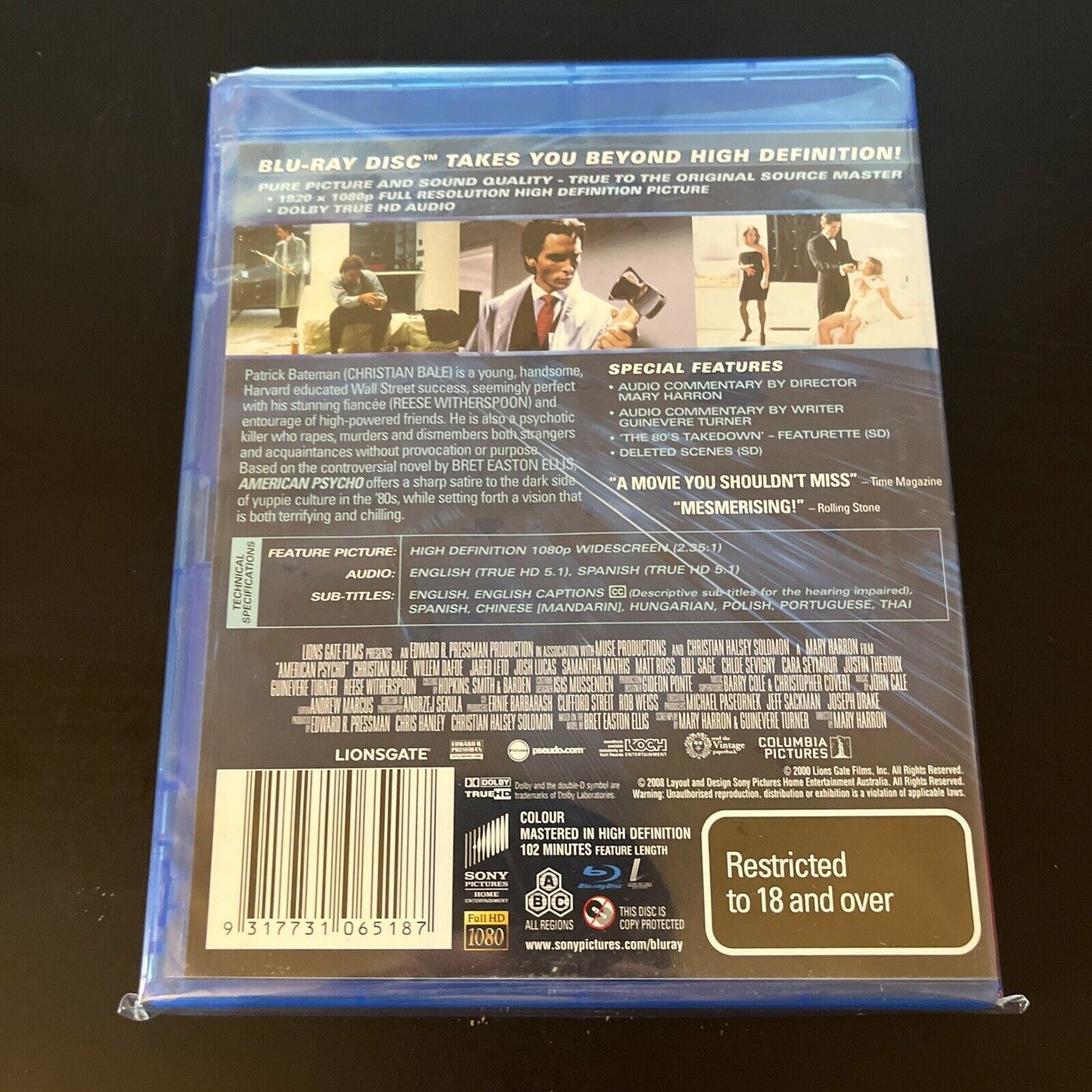 American Psycho (Blu-ray, 1999) Christian Bale, Willem Dafoe, NEW All Regions