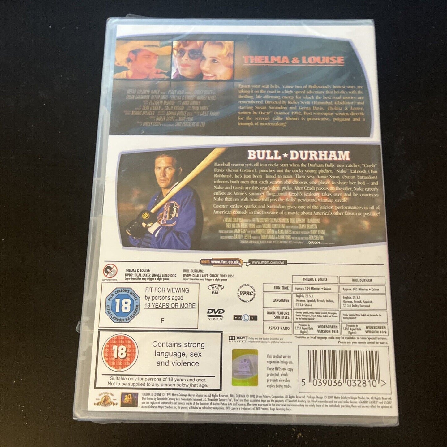 *New Sealed* Thelma & Louise / Bull Durham (DVD, 1991) Region 2