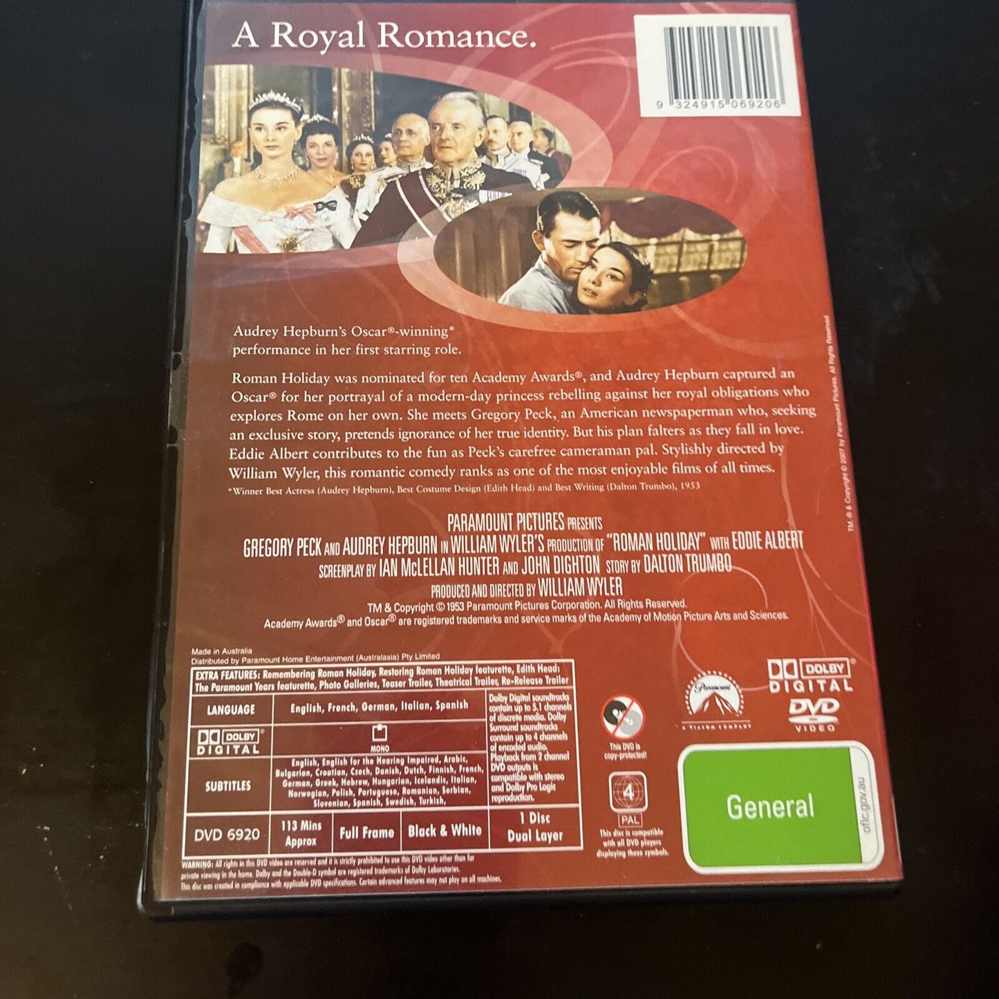 Roman Holiday (DVD, 1953) Gregory Peck, Audrey Hepburn Region 4 NEW