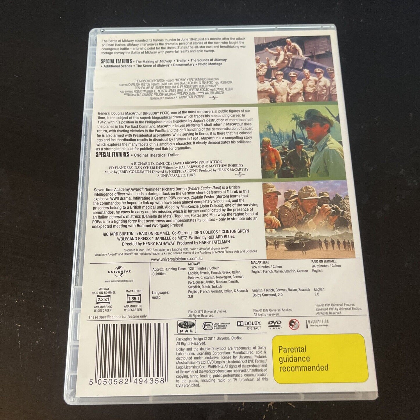 The Battle Of Midway / MacArthur: The Rebel General / Raid On Rommel DVD Region4