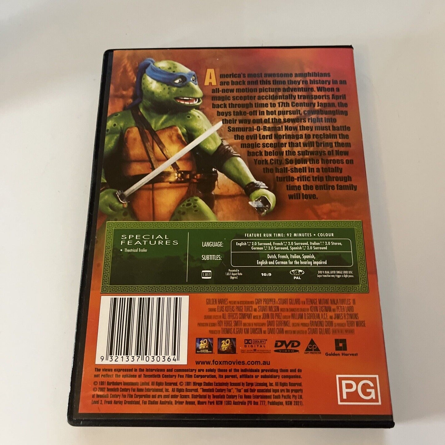 Teenage Mutant Ninja Turtles 3 - Turtles In Time (DVD, 1992) NEW Region 4