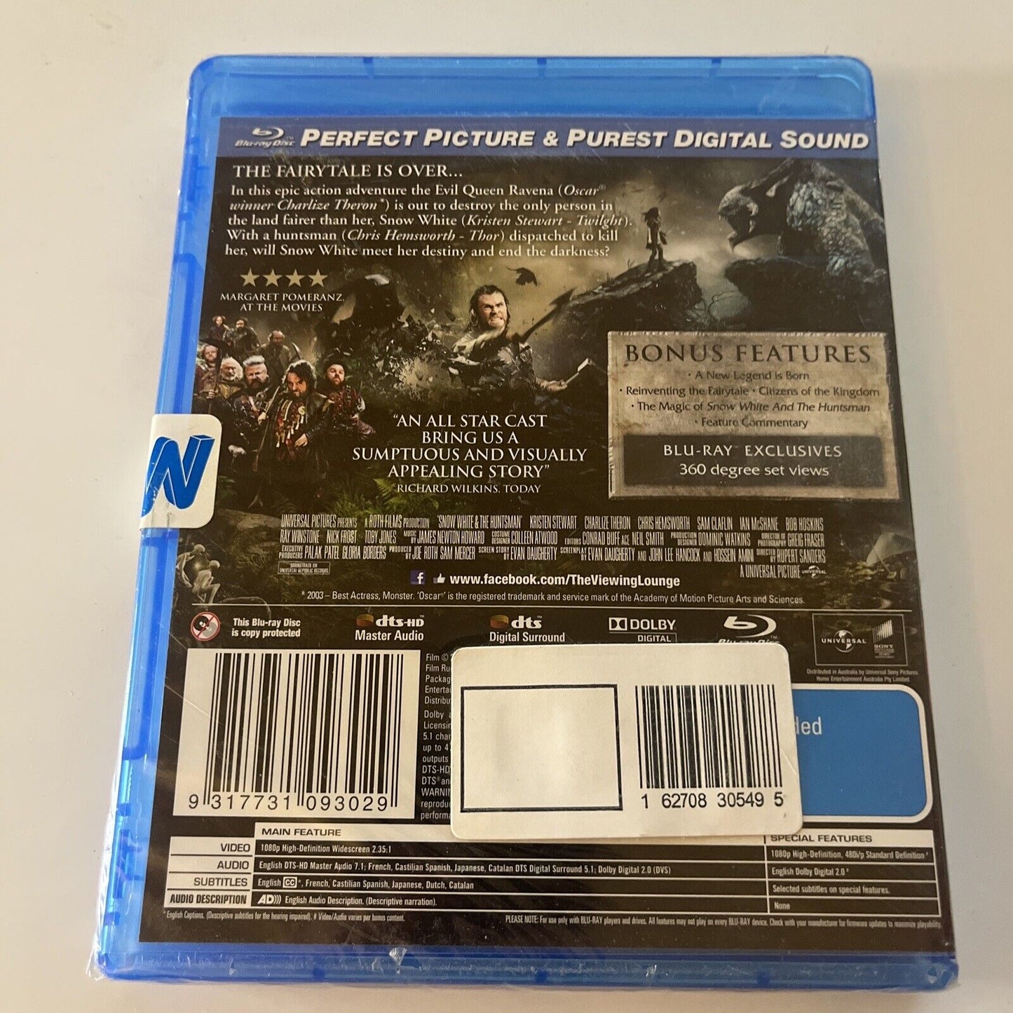 Snow White & The Huntsman (Blu-ray, 2012) Chris Hemsworth NEW Region B