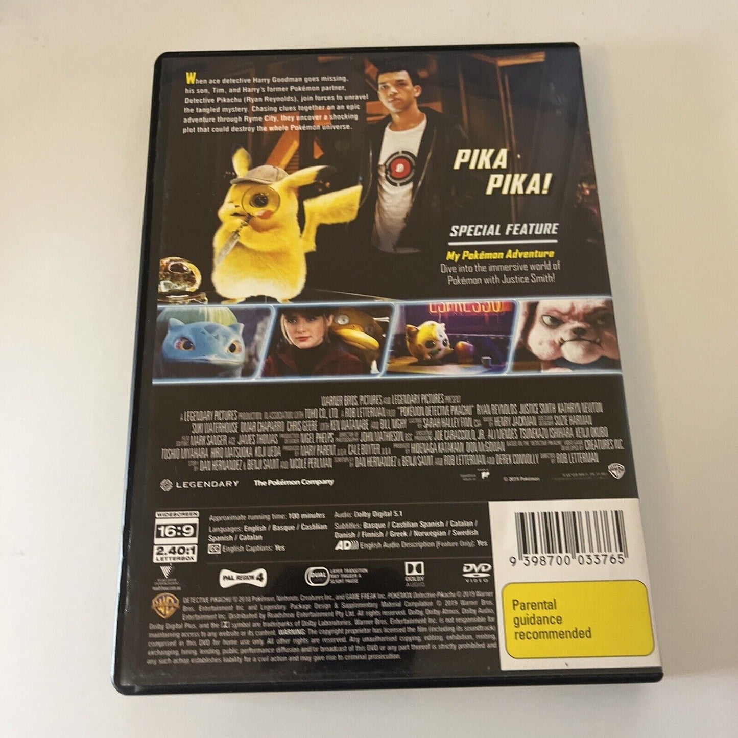 Detective Pikachu (DVD, 2019) Ryan Reynolds, Diplo, Bill Nighy NEW Region 4