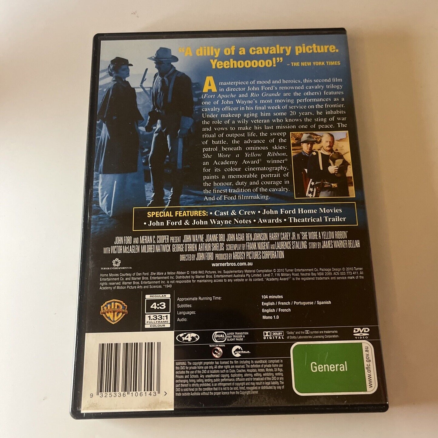 She Wore A Yellow Ribbon (DVD, 1949) John Wayne, Joanne Dru NEW Region 4