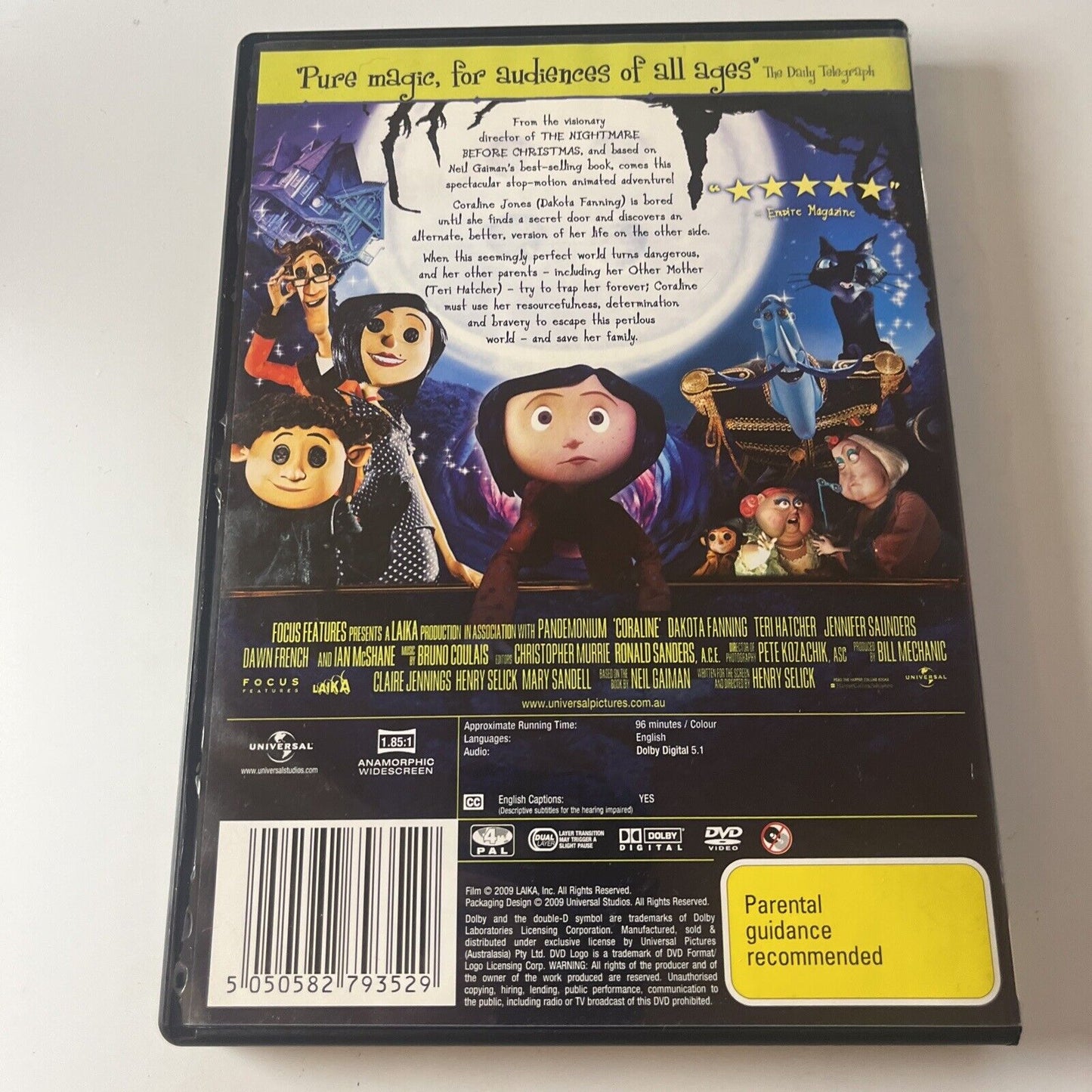 Coraline (DVD, 2009) Dakota Fanning, Teri Hatcher Animated Film Region 4 NEW