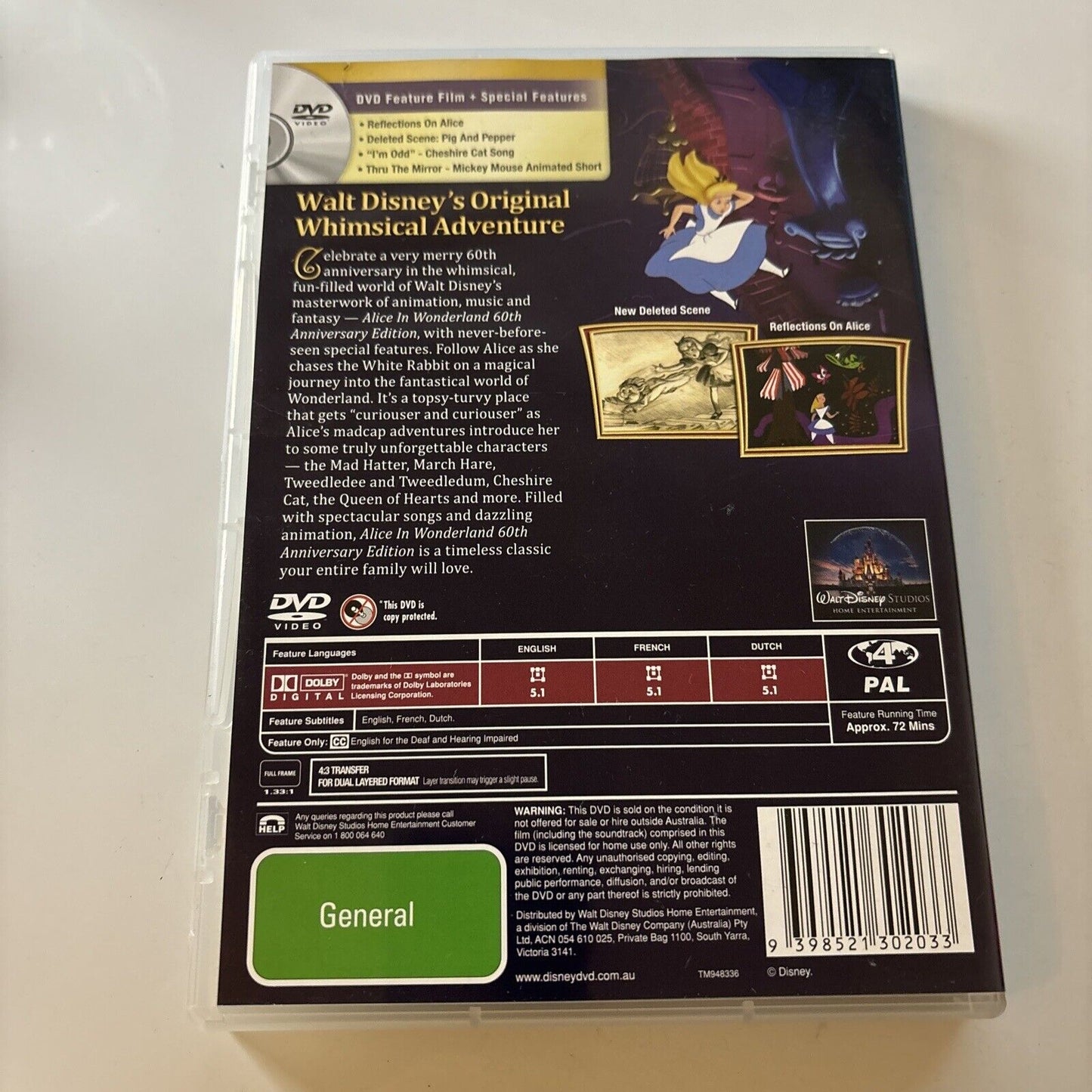 Alice In Wonderland 60th Anniversary Edition (DVD, 1951) Disney Region 4 NEW