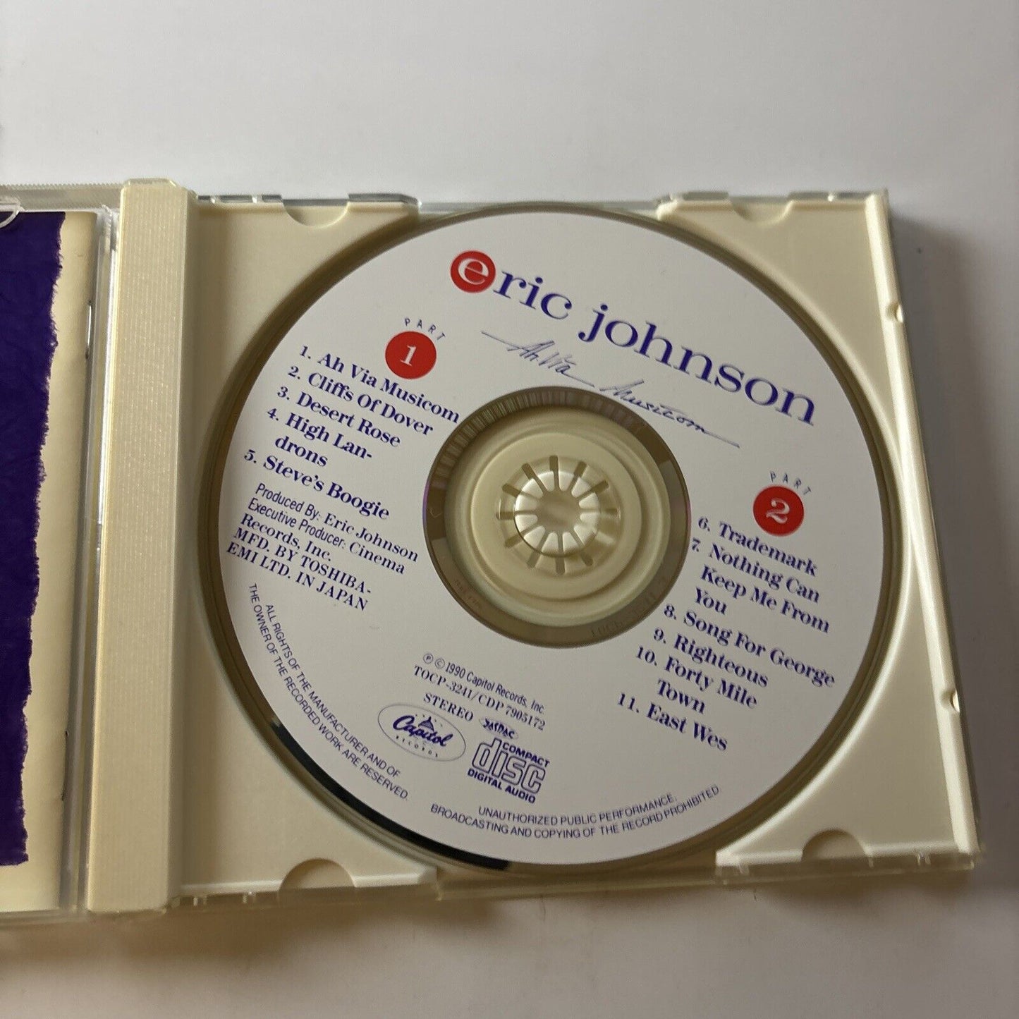 Eric Johnson - Ah Via Musicom (CD, 1990) Obi Japan Tocp-3241