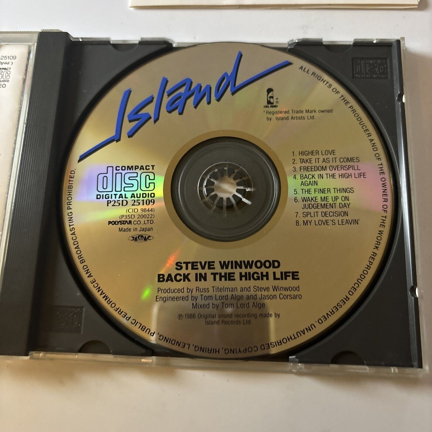 Steve Winwood - Back In The High Life (CD, 1986) Japan P25d-25109