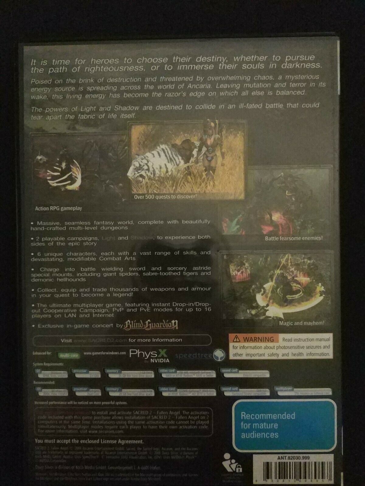 Sacred 2 Fallen Angel - PC DVD Highly Rated Action RPG Game
