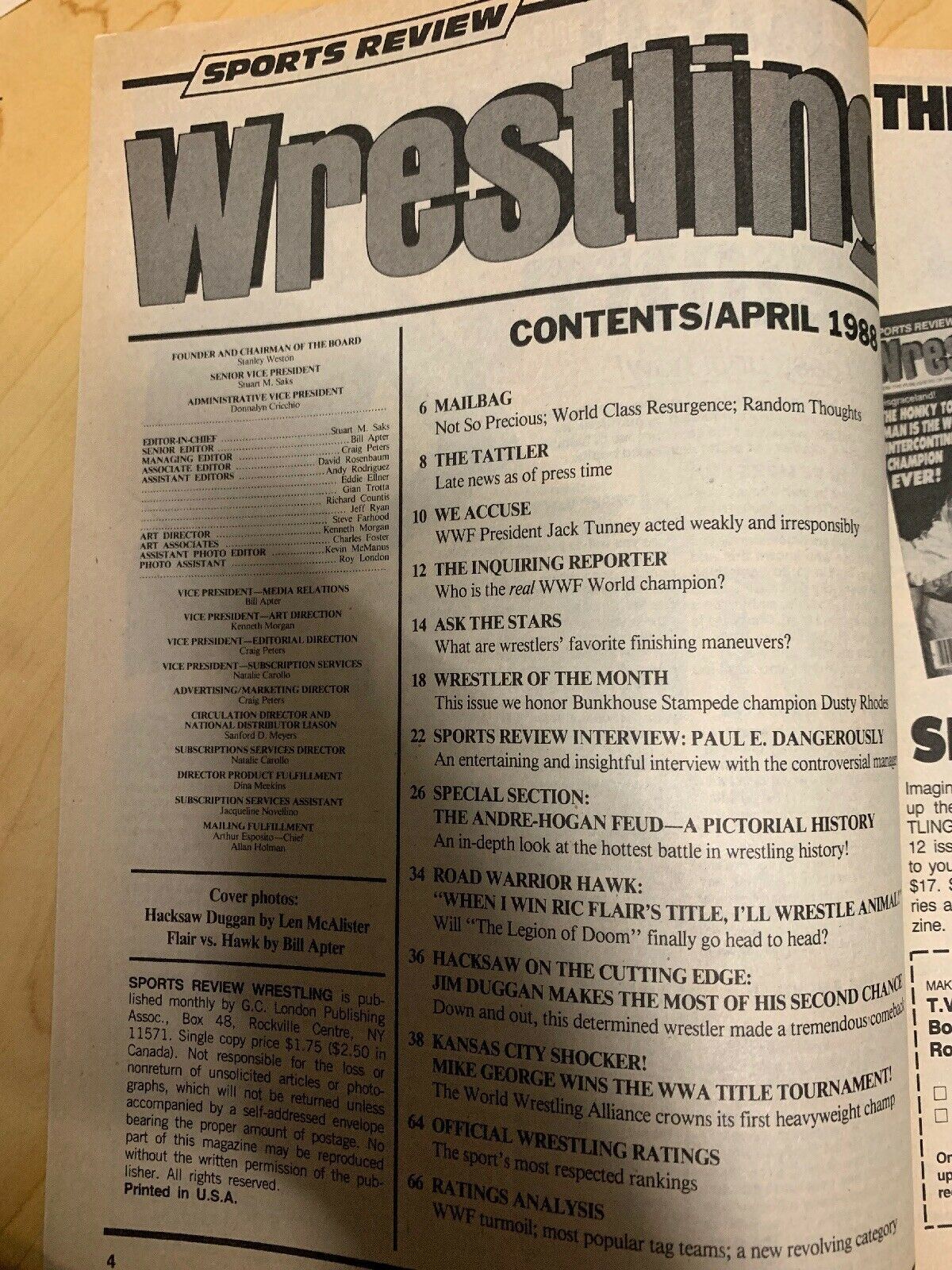 Sports Review Wrestling May 1988 Magazine Road Warrior Hulk