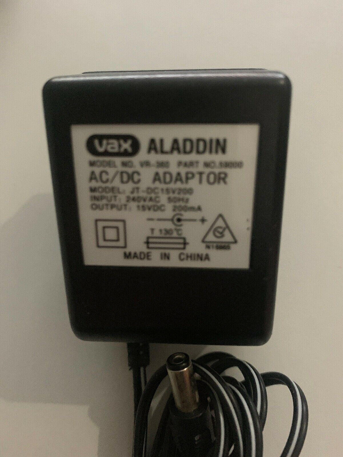 Genuine VAX Aladdin VR-360 JT-DC15V200 AC Adapter Part No 59000