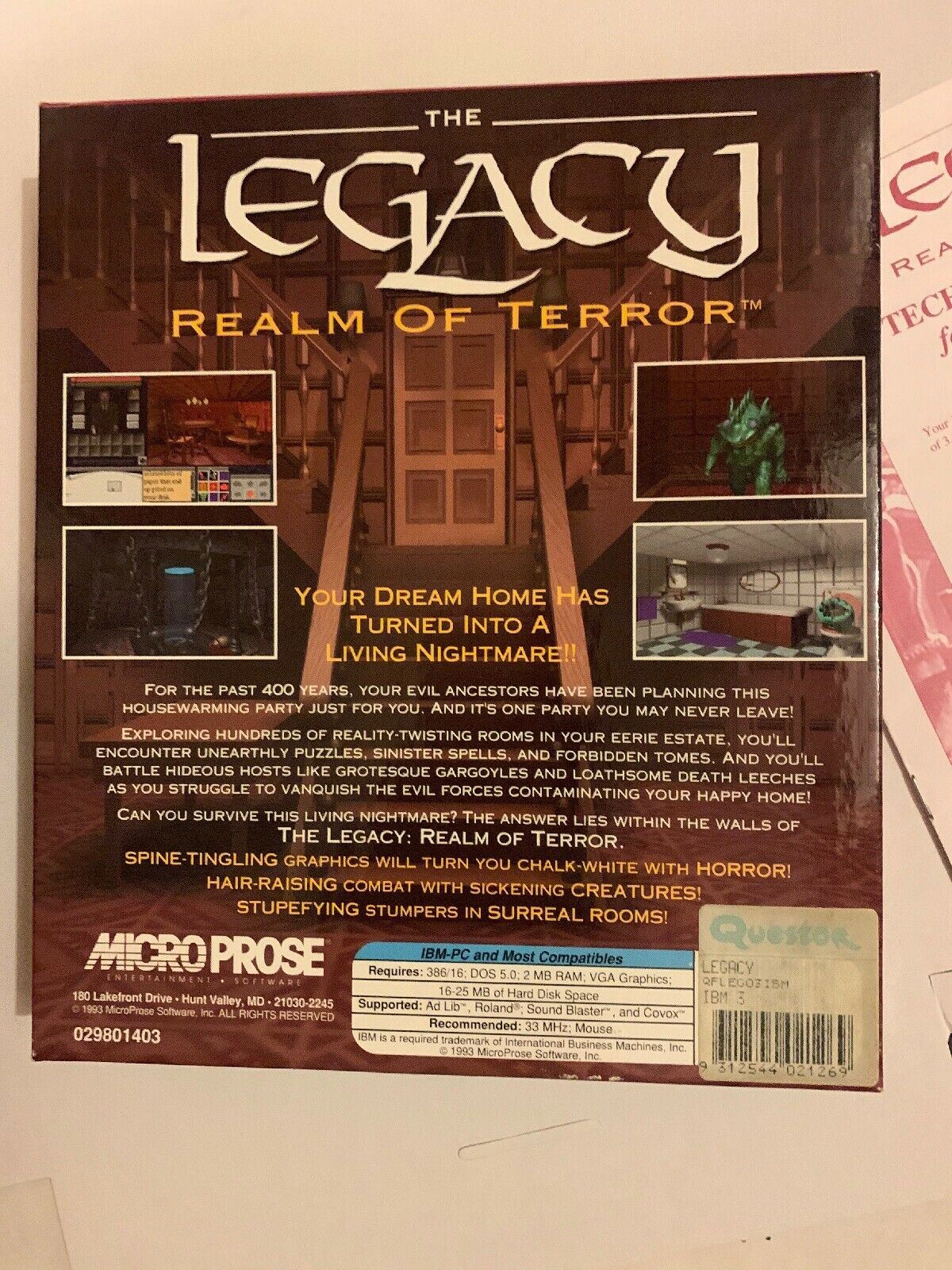 The Legacy: Realm Of Terror (1993) PC Game 3.5" Floppy Disk with Manual And Box