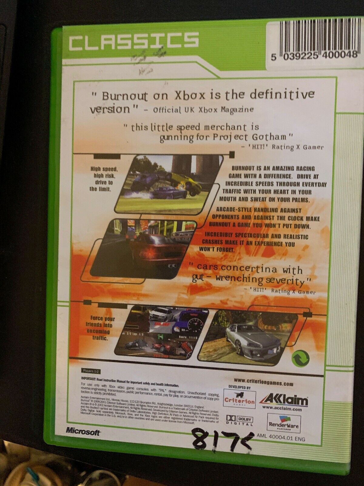 Burnout 1 - Microsoft Xbox Original PAL Game with Manual