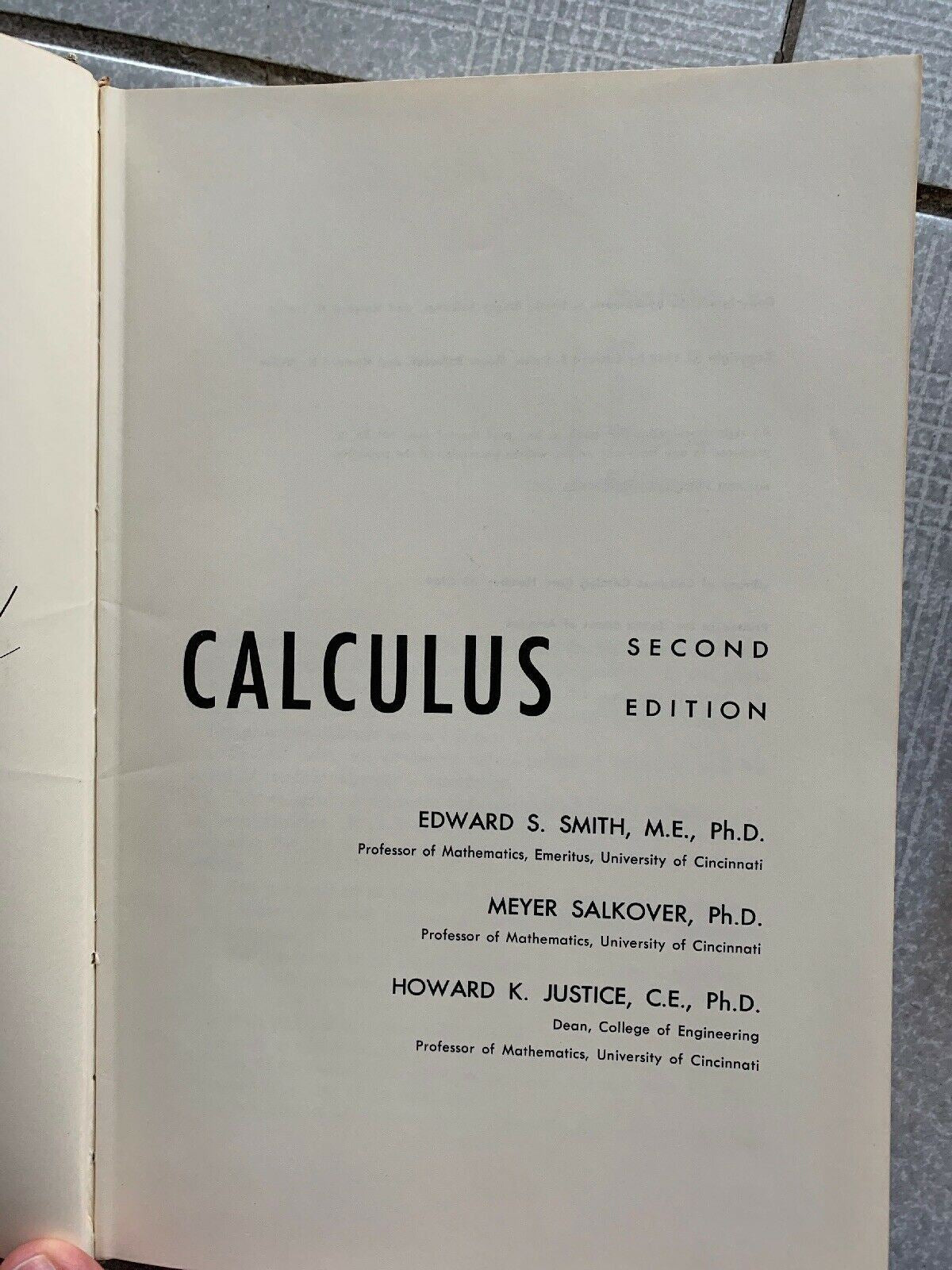 Calculus 2nd Edition (1962) Hardcover Smith, Salkover, Justice