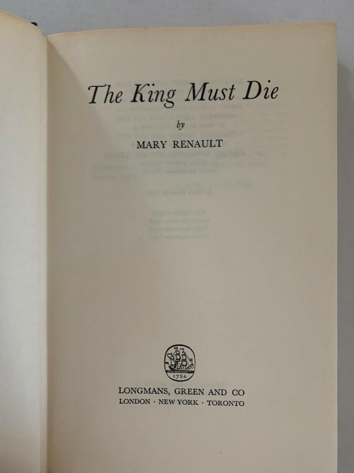 The King Must Die A Novel By Mary Renault (1958 Edition) Hardcover
