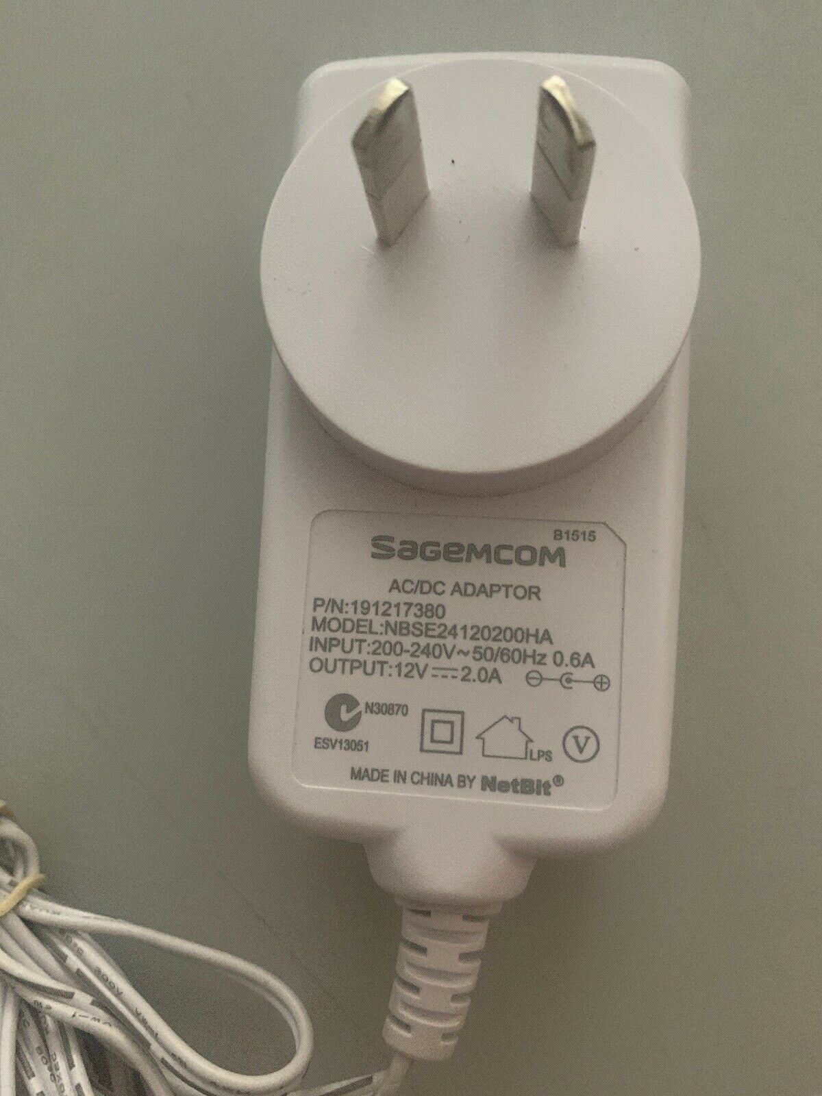 GENUINE SAGEMCOM NBSE24120200HA AC DC ADAPTER POWER SUPPLY 191217380 12V 2A