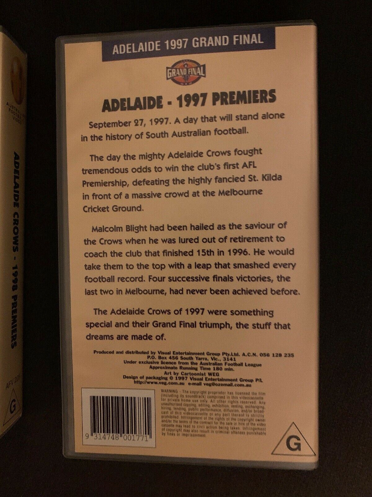 Adelaide Crows Grand Final 1997 & 1998 Premiers VHS PAL