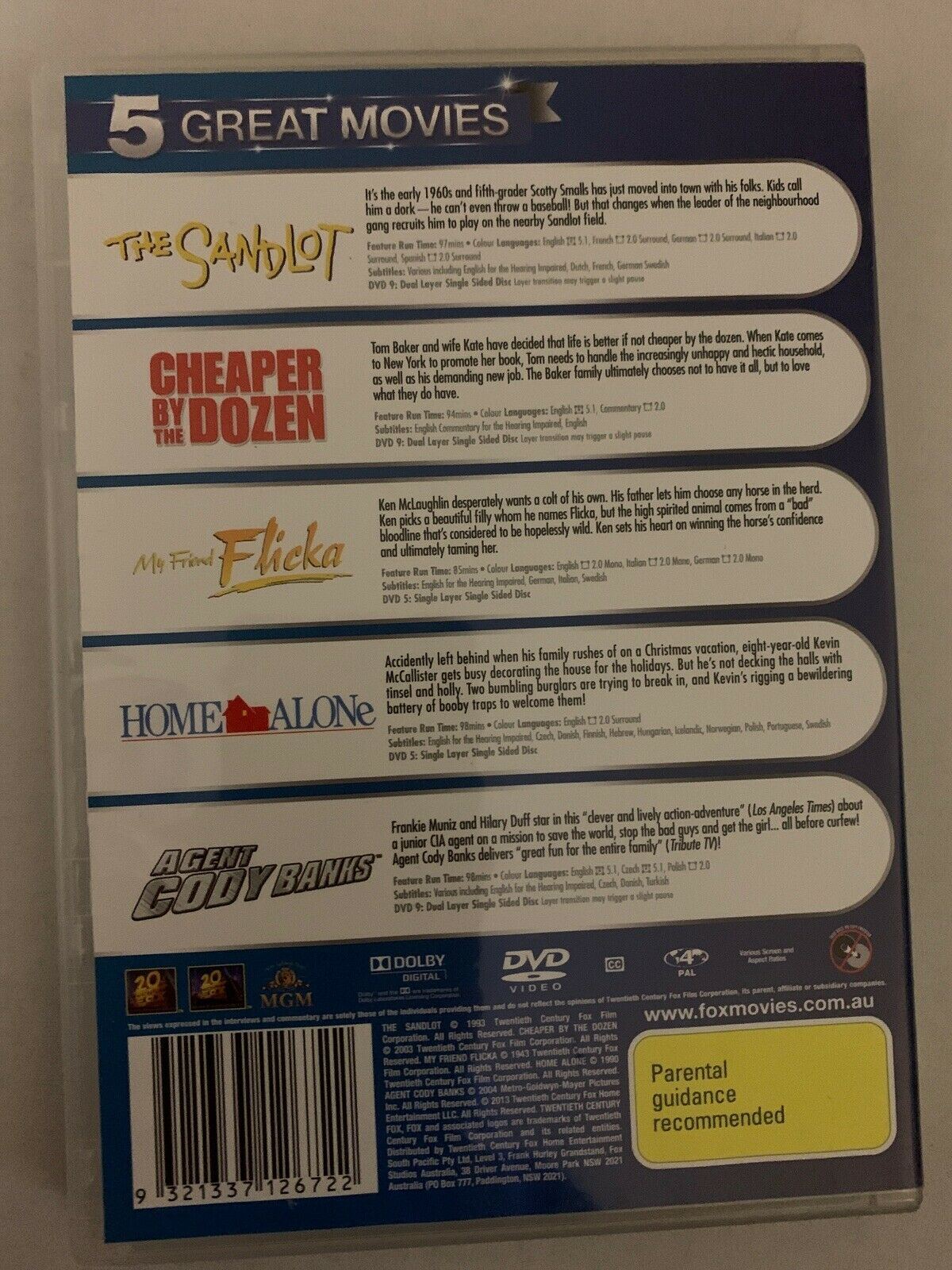 Agent Cody Banks / My Friend Flicka / Home Alone / The Sandlot - DVD - Region 4