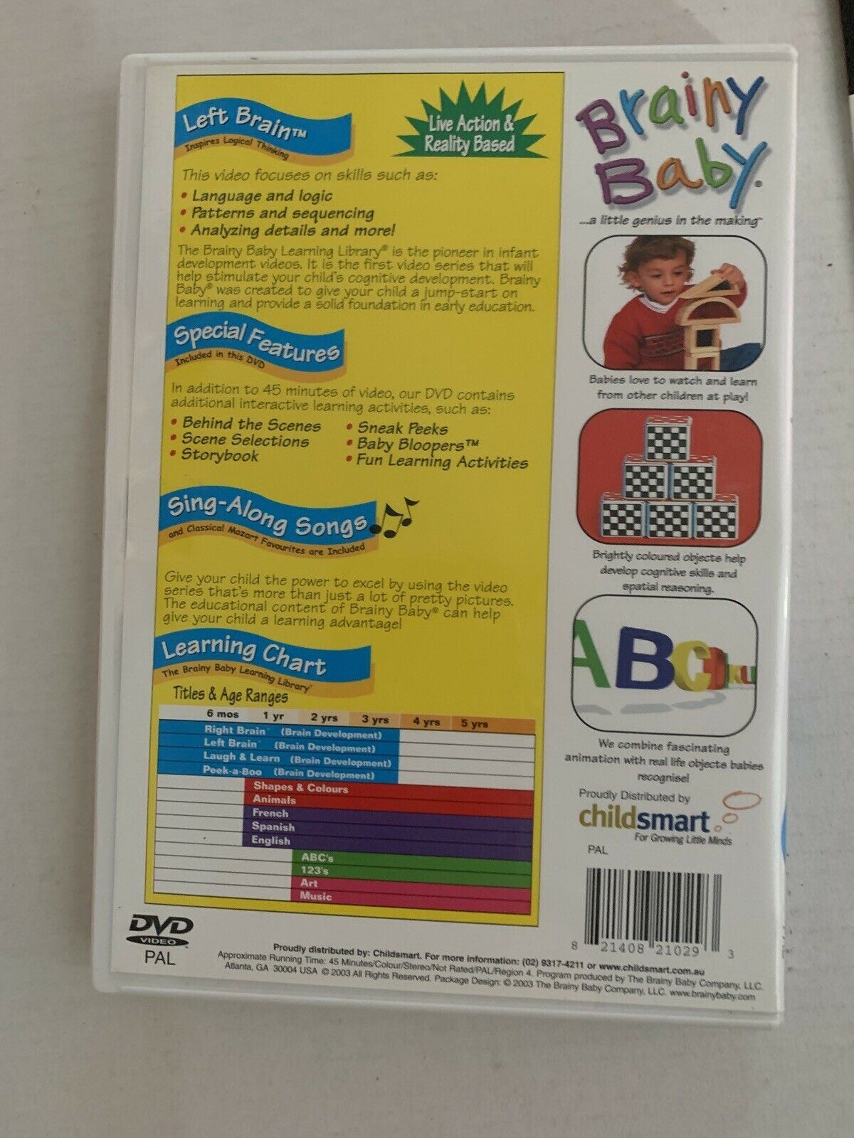 Brainy Baby Left Brain (DVD, 2003) Age 6month-3ys With Parent Guide. Region 4