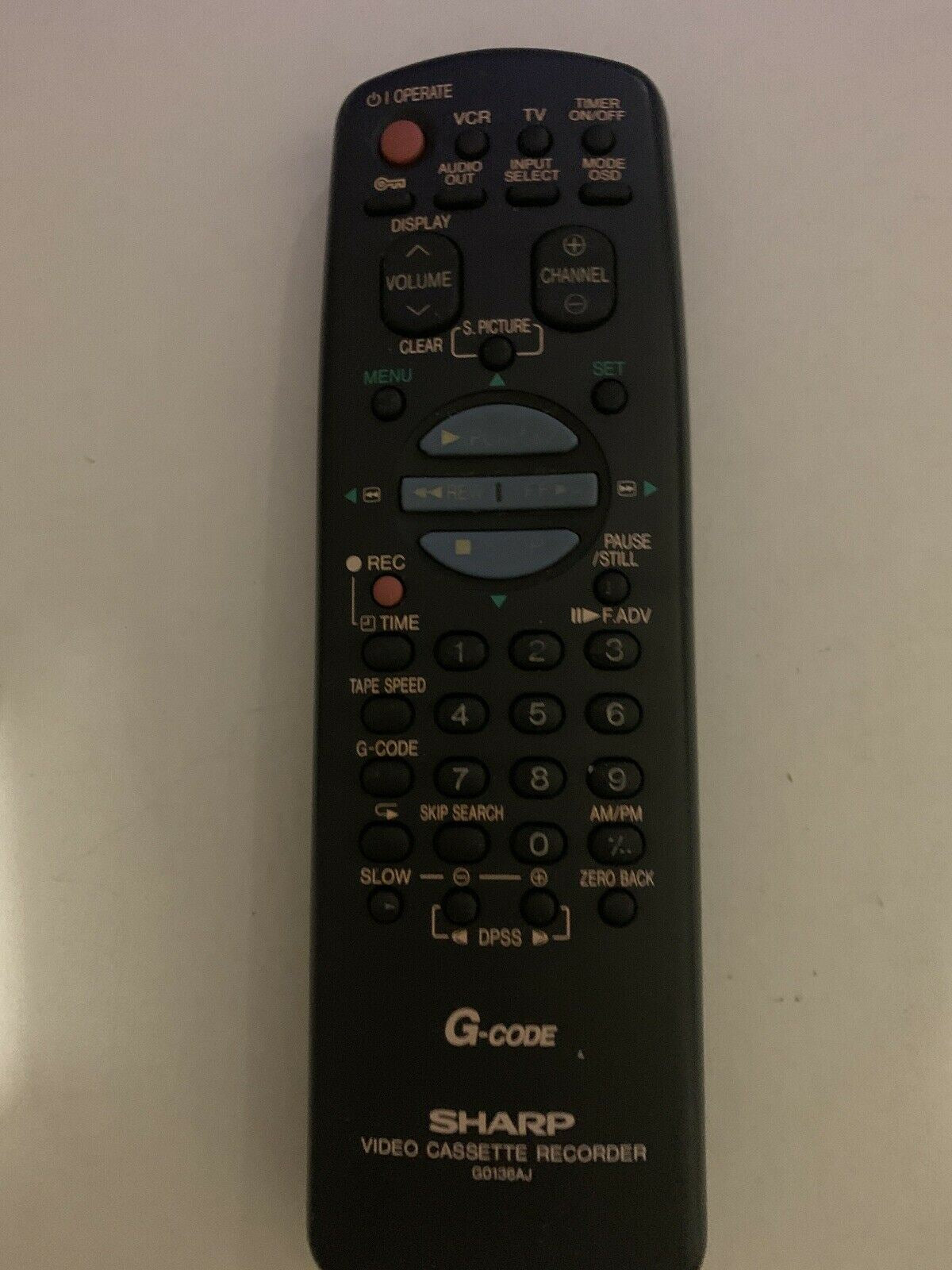 Genuine Sharp G0136AJ G-Code Remote Control For Video Cassette Recorder