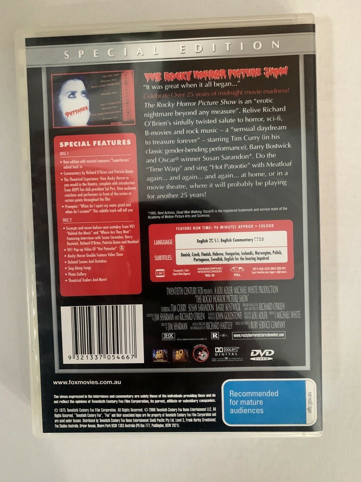 The Rocky Horror Picture Show (DVD,1975) Tim Curry, Susan Sarandon - Region 4
