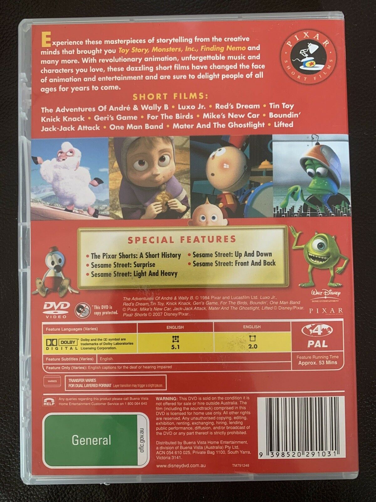 Pixar Short Films Collection : Vol 1 DVD Region 4