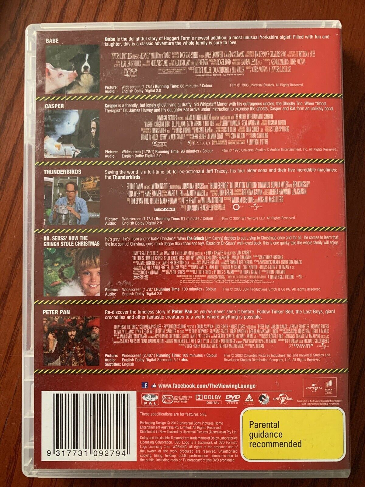 Babe / Casper / Thunderbirds / The Grinch / Peter Pan DVD Region 4