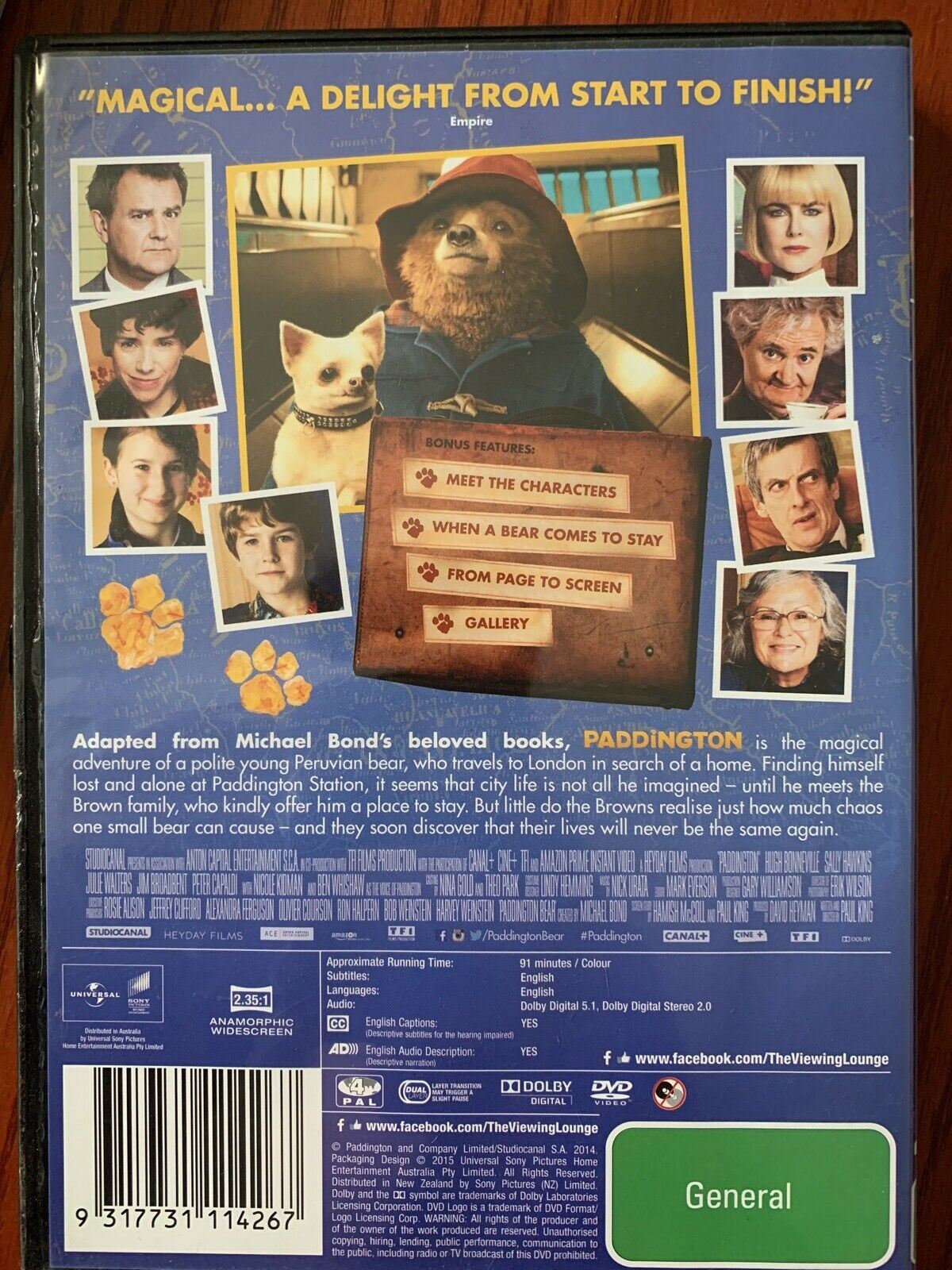 Paddington (DVD, 2014) Hugh Bonneville, Sally Hawkins, Julie Walters. Region 4