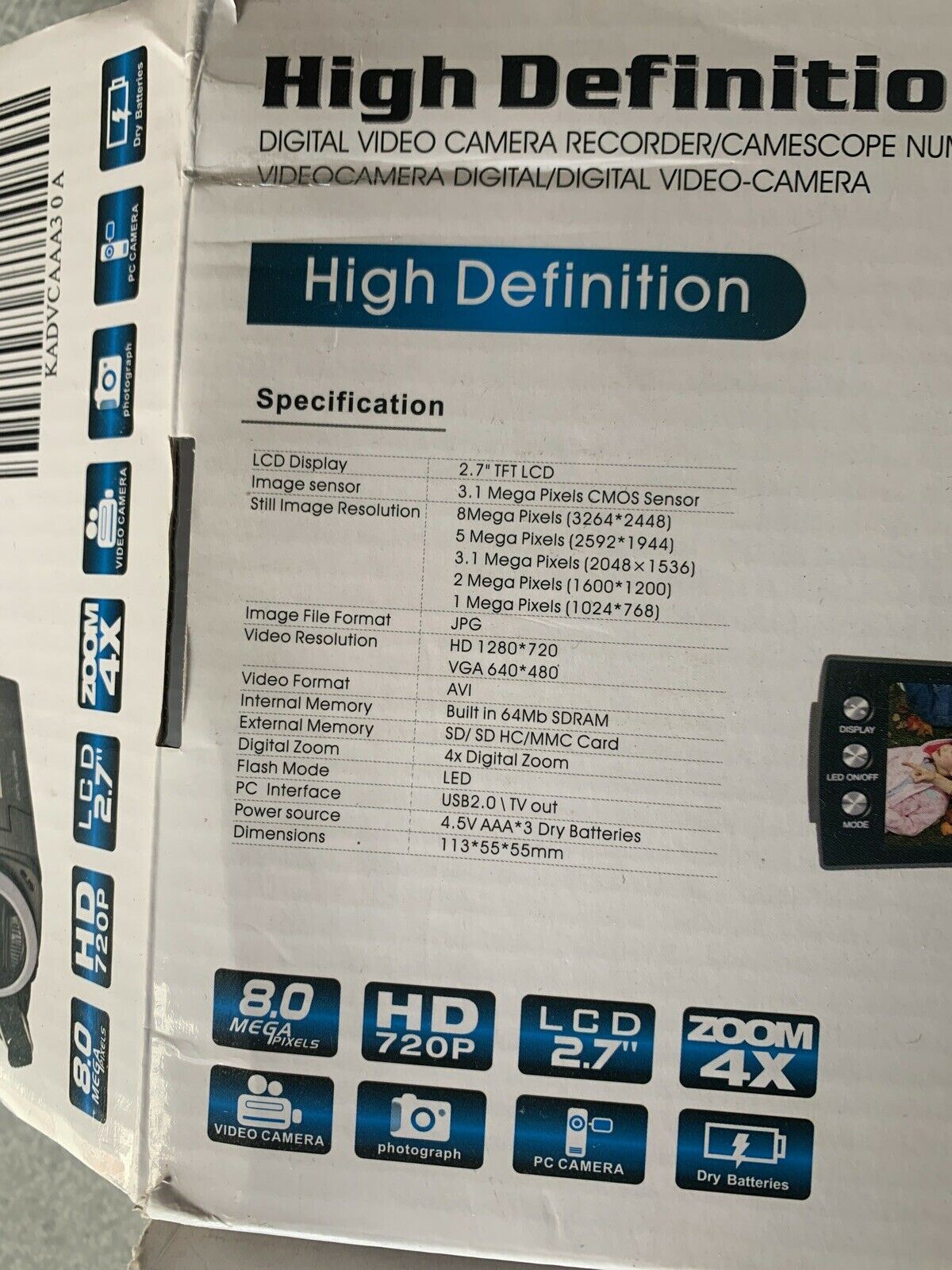 Kogan High Definition Camcorder Video Camera 8MP