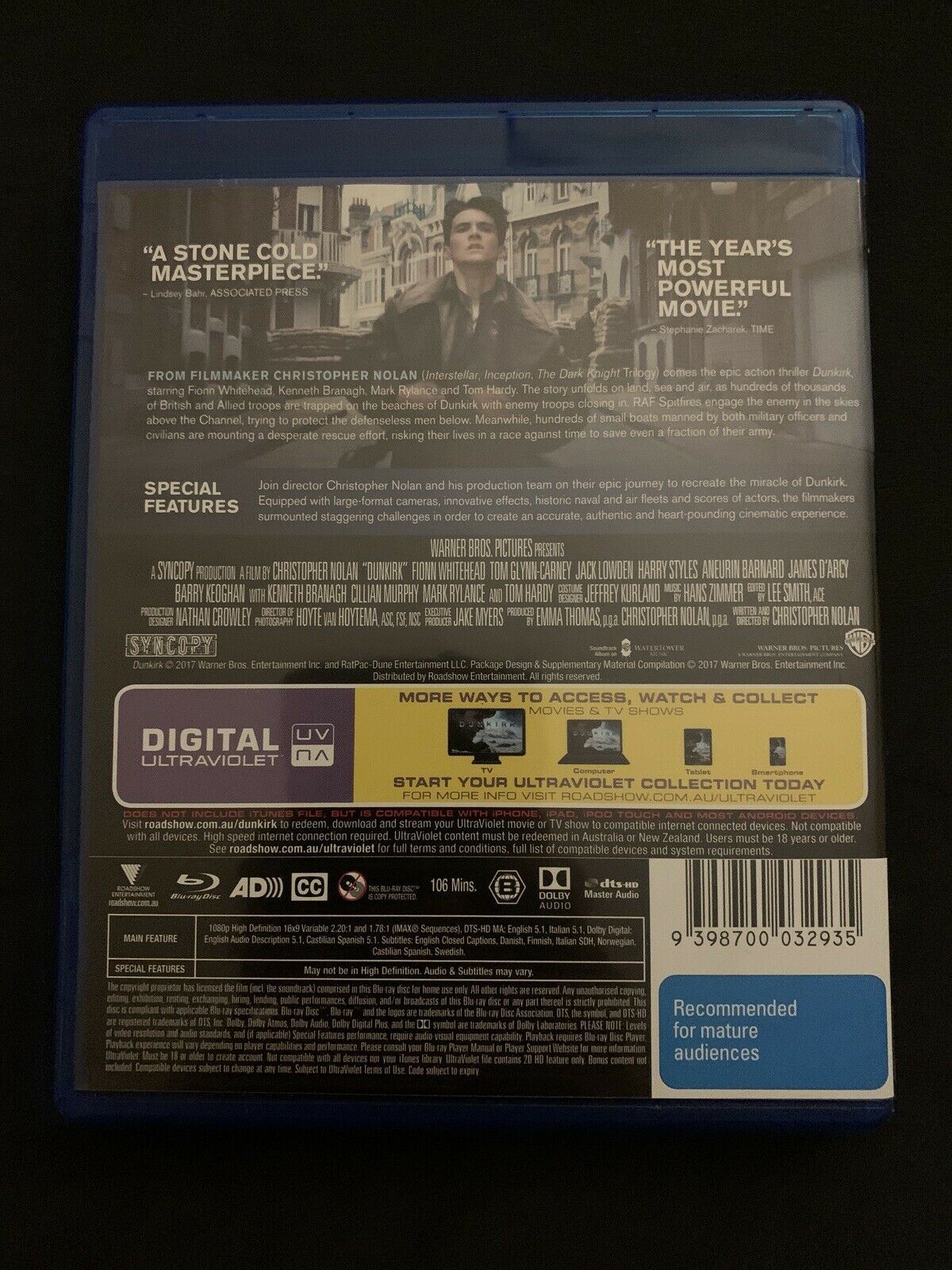 Dunkirk (Blu-ray, 2017) Cillian Murphy, Tom Hardy. Region B