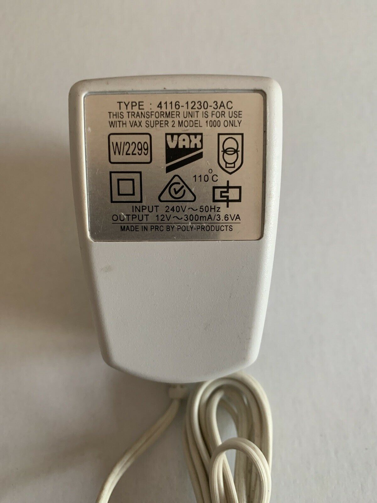Genuine VAX 4116-1230-3AC AC Adapter 12V 300mA For VAX Super 2 Model 1000