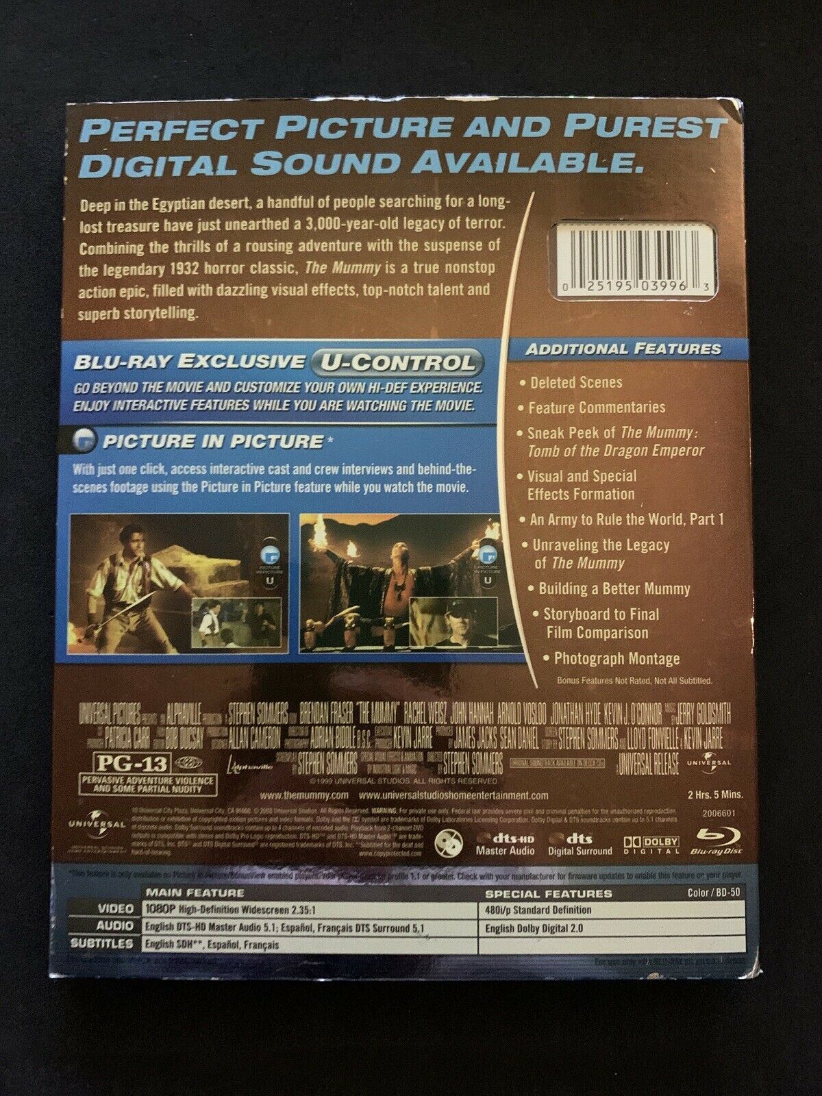 The Mummy - Deluxe Edition (Blu-Ray, 1999) Brendan Fraser, Rachel Weisz