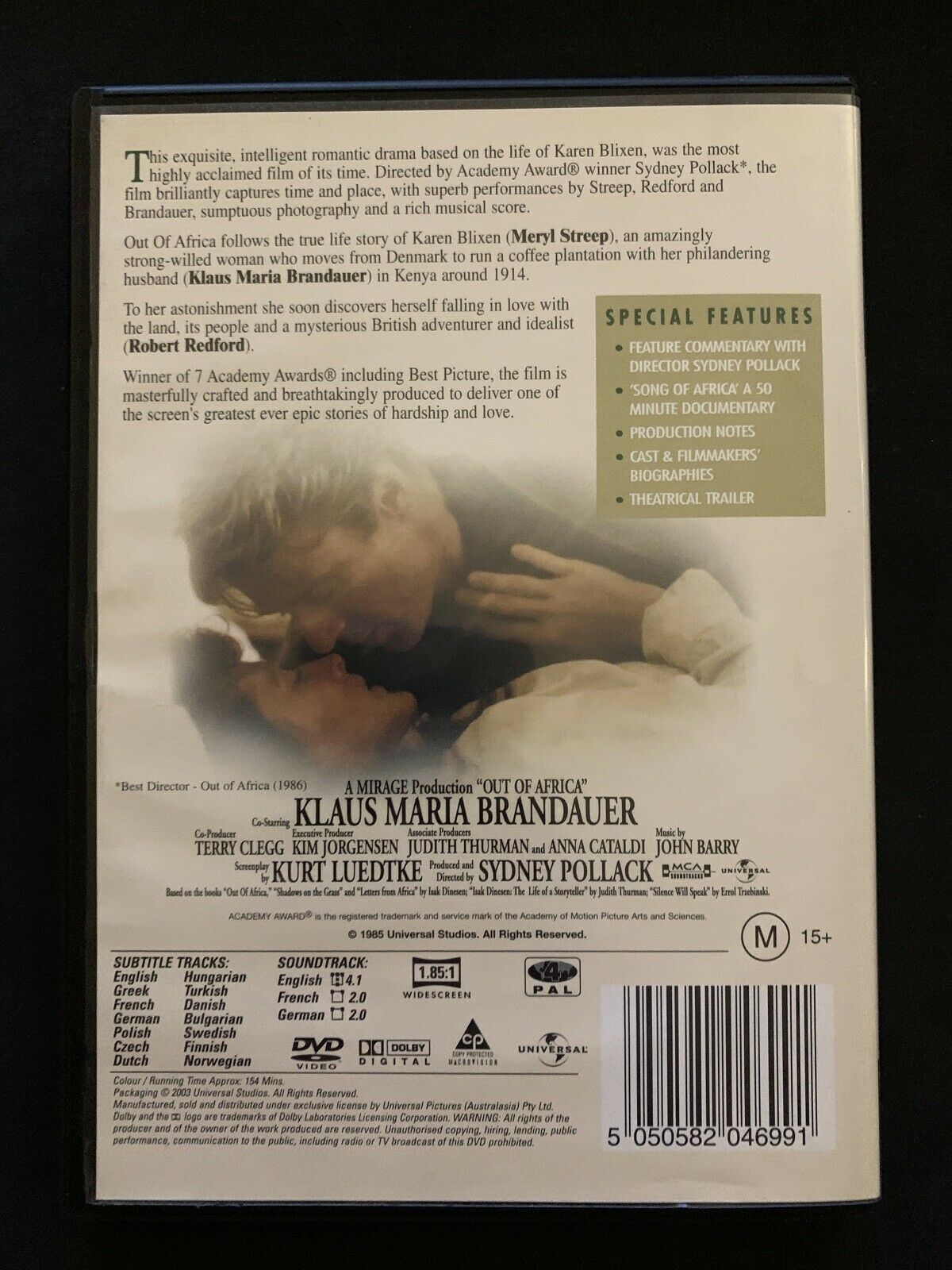 Out Of Africa (DVD, 1985) Meryl Streep, Robert Redford - Region 4