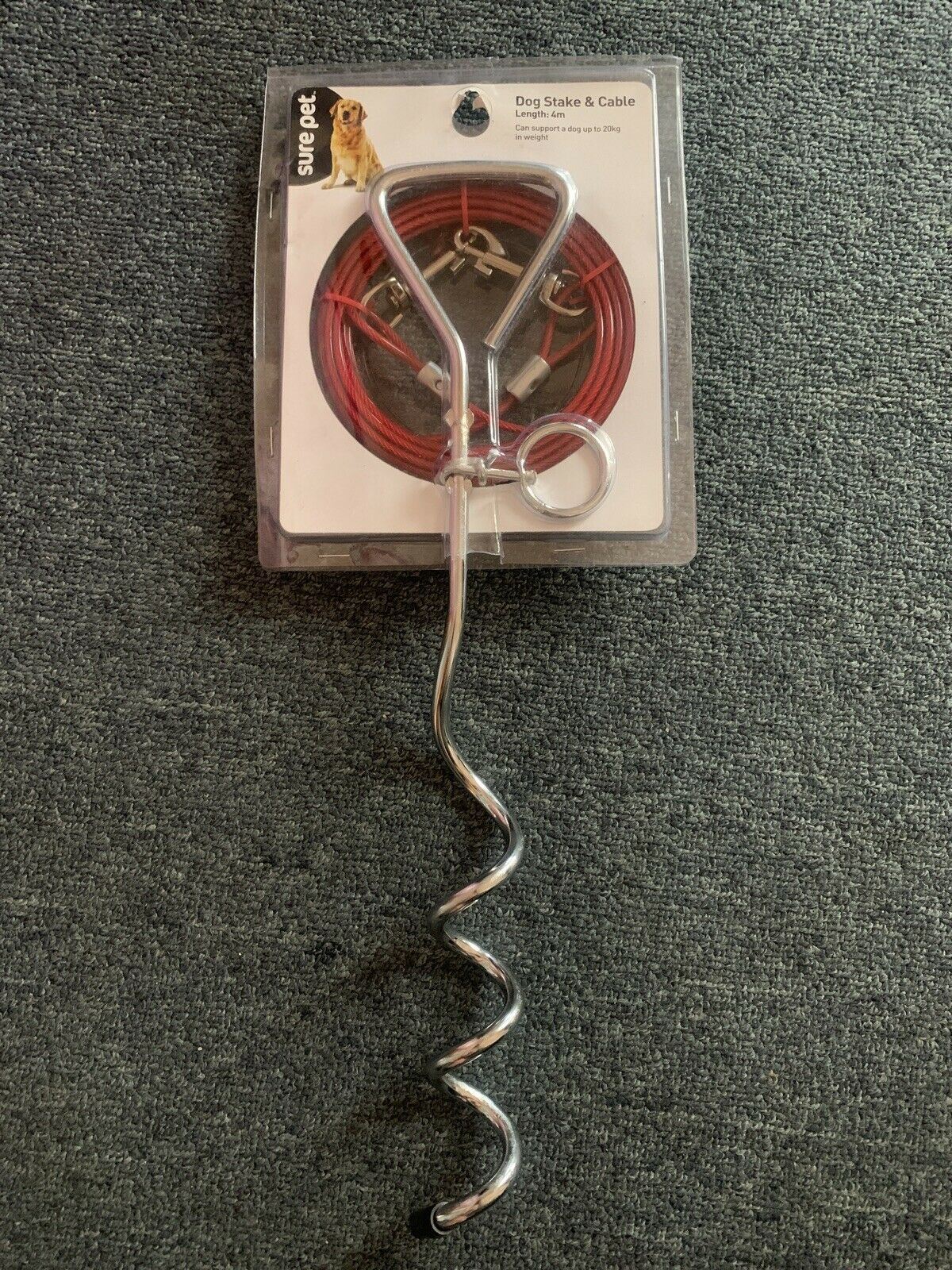 Sure Pet - Dog Stake & Cable 4m supports Dogs up to 20kg