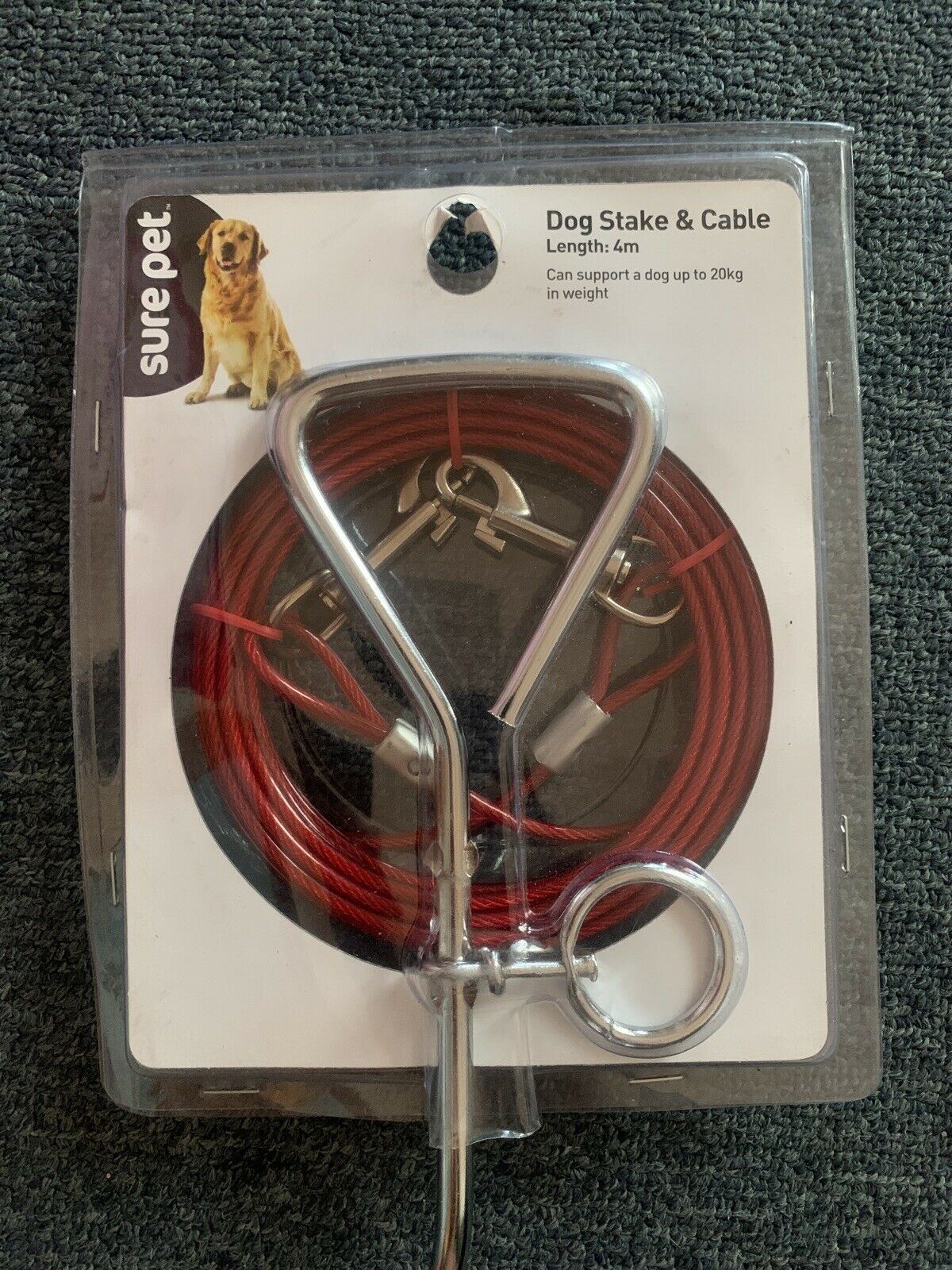 Sure Pet - Dog Stake & Cable 4m supports Dogs up to 20kg