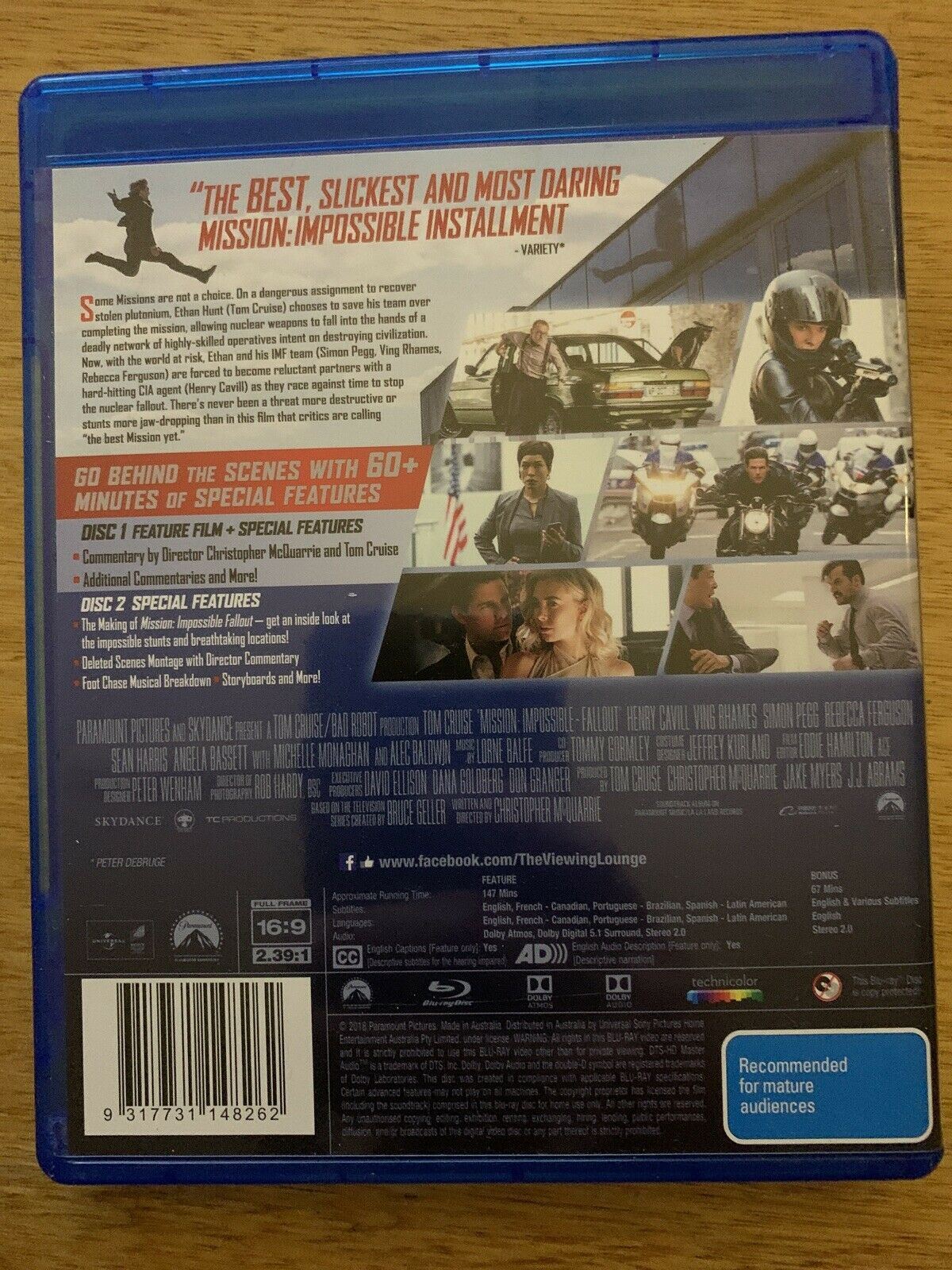 3x Mission Impossible Movies Bluray - Rogue Nation, Ghost Protocol, Fallout