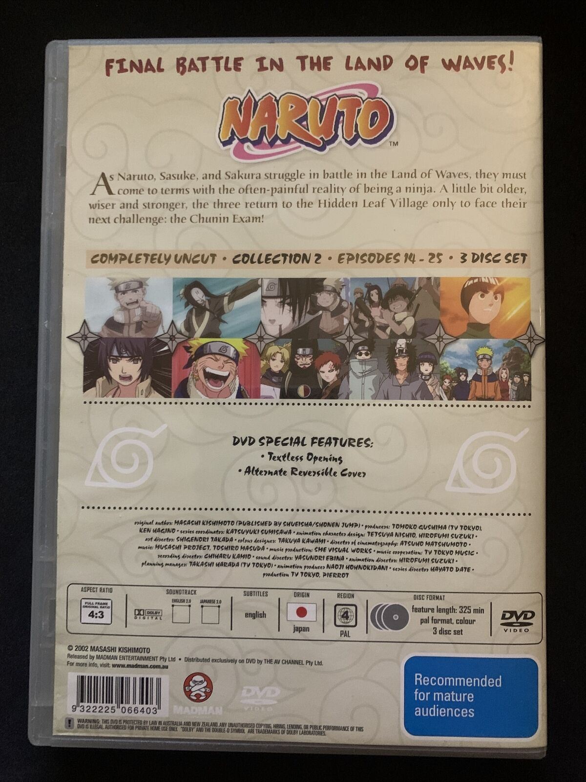Naruto : Uncut Collection 2 : Eps 14 - 25 (DVD, 2008, 3-Disc Set) Region 4
