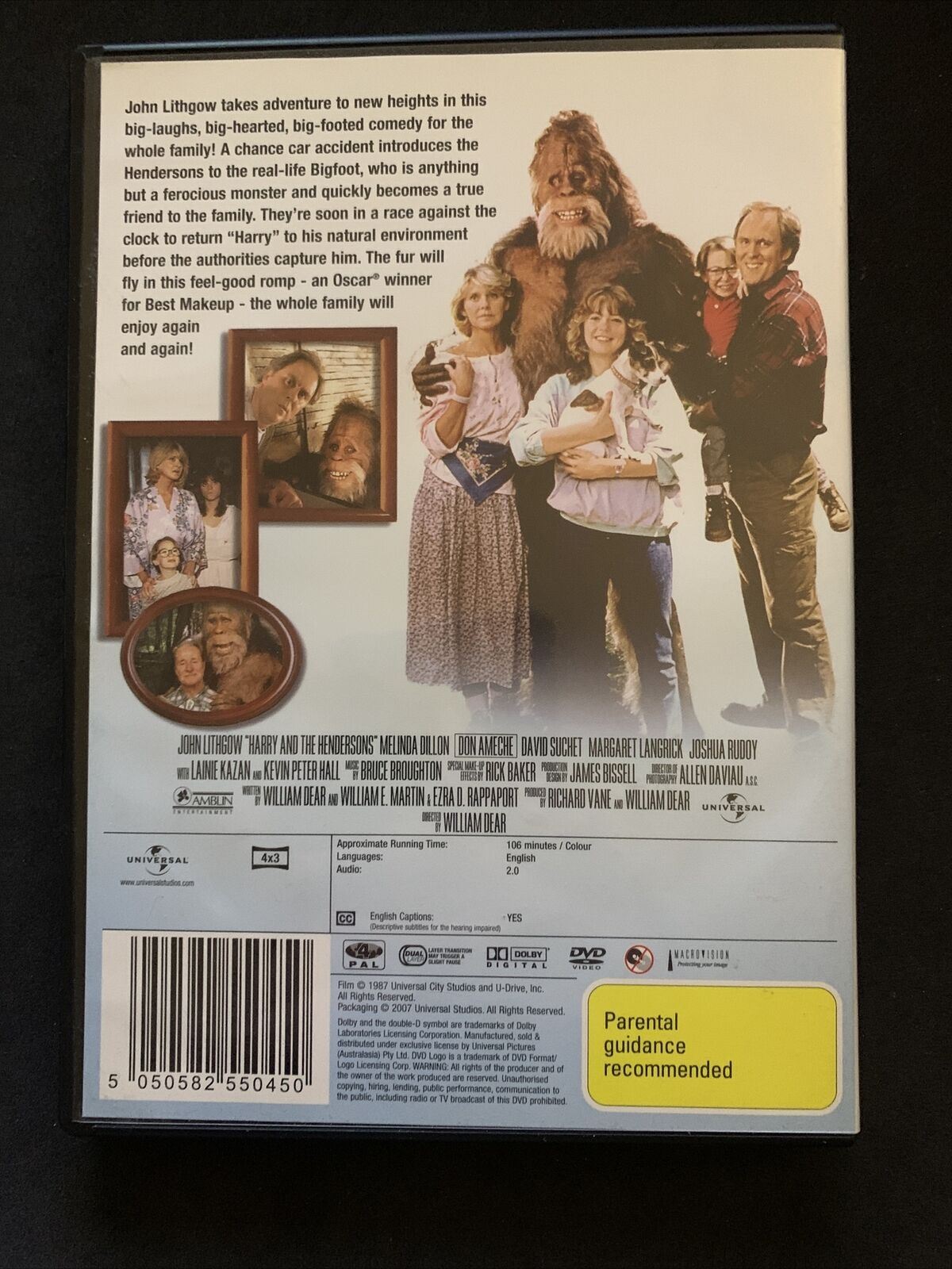 Harry and The Hendersons (DVD, 1987) John Lithgow, Melinda Dillon. Region 4