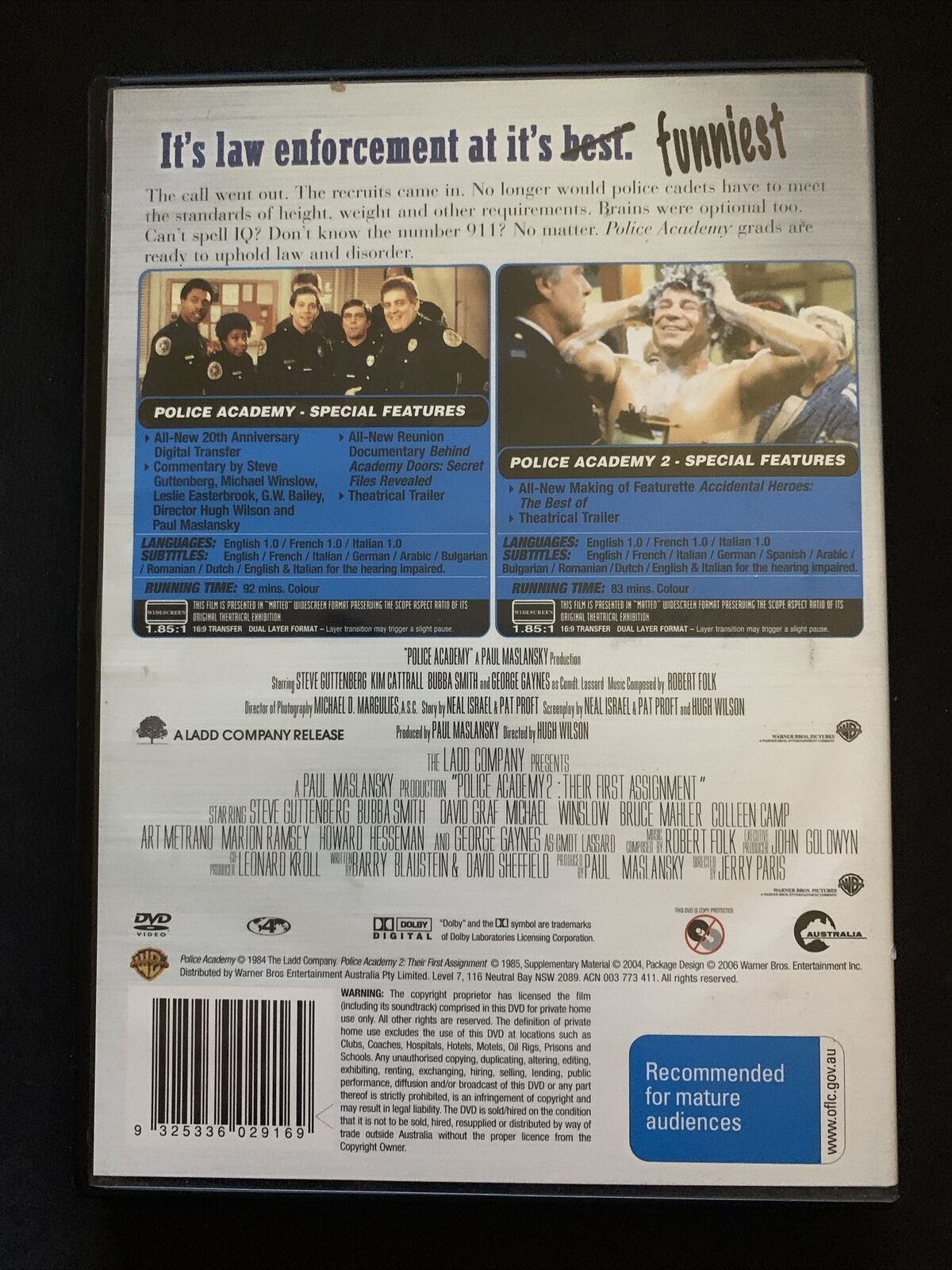 Police Academy 1 & 2 Double Pack (DVD, 1984, 2-Disc Set) Region 4