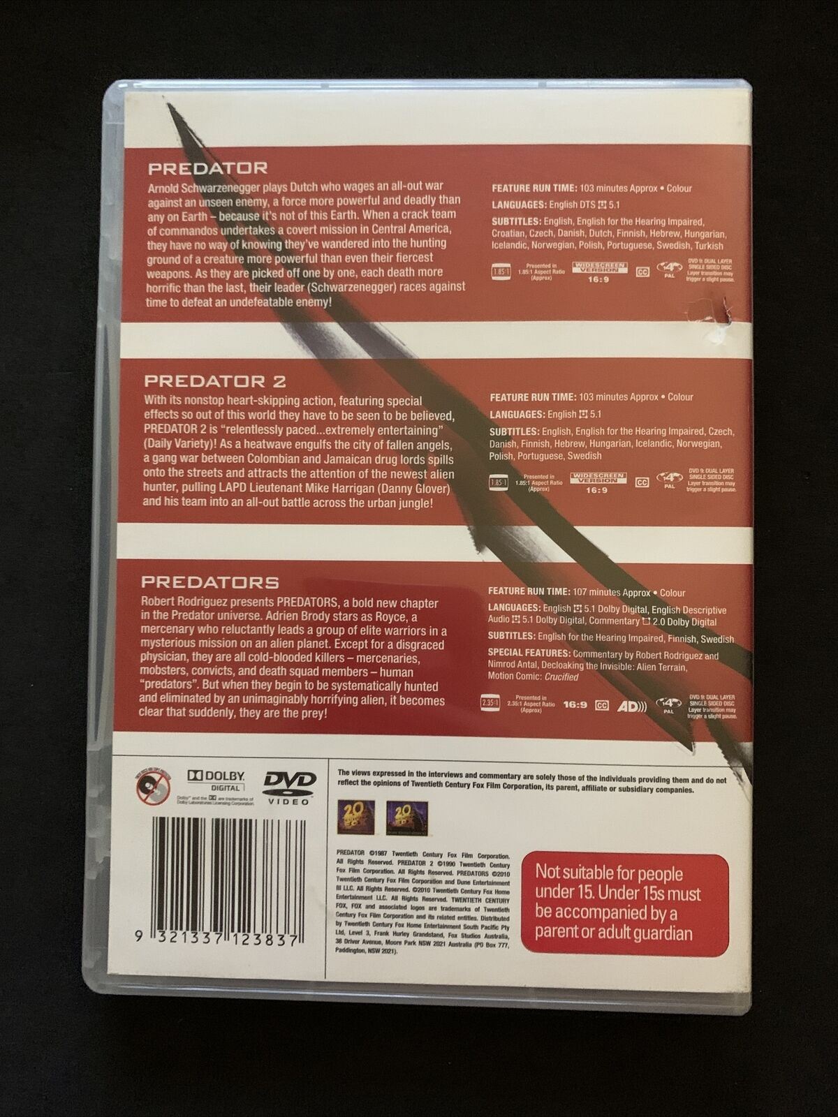 Predator Trilogy DVD Arnold Schwarzenegger Region 4