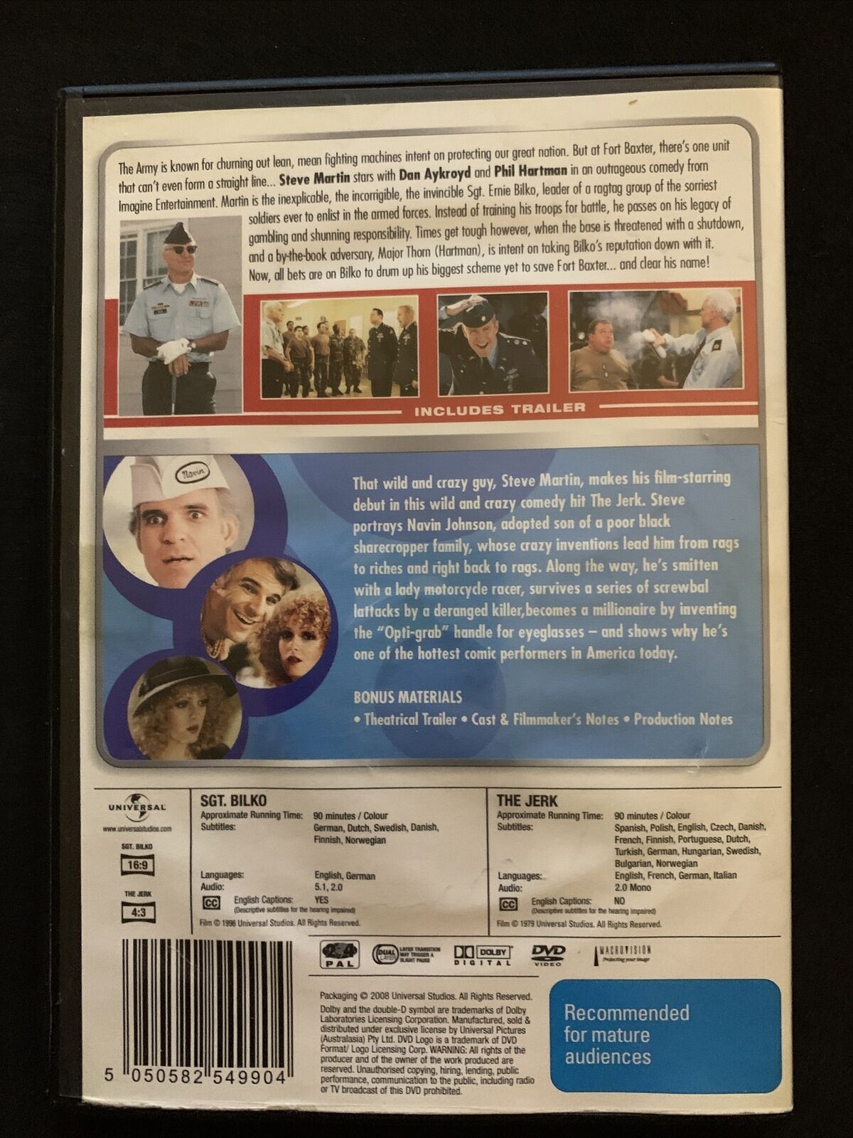 Sgt Bilko / The Jerk (DVD) Steve Martin. Region 4