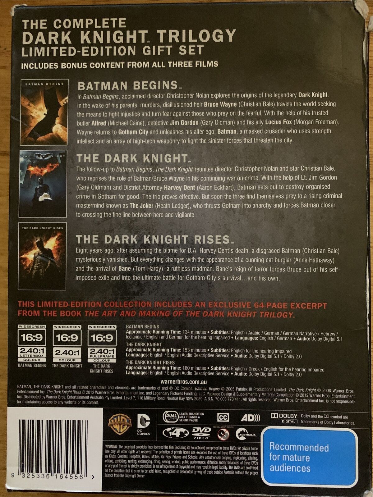 The Dark Knight Trilogy (DVD, 2012, 6-Disc Set) Region 4