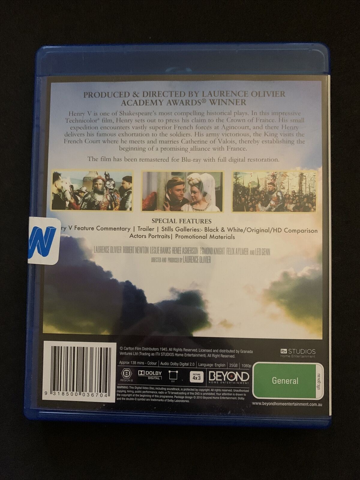 Henry V (Blu-ray, 1944) Laurence Olivier, Renée Asherson. Region B