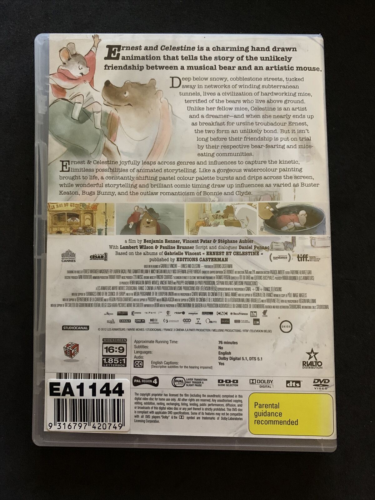 Ernest & Celestine (DVD, 2012) Forest Whitaker, Mackenzie Foy. Region 4