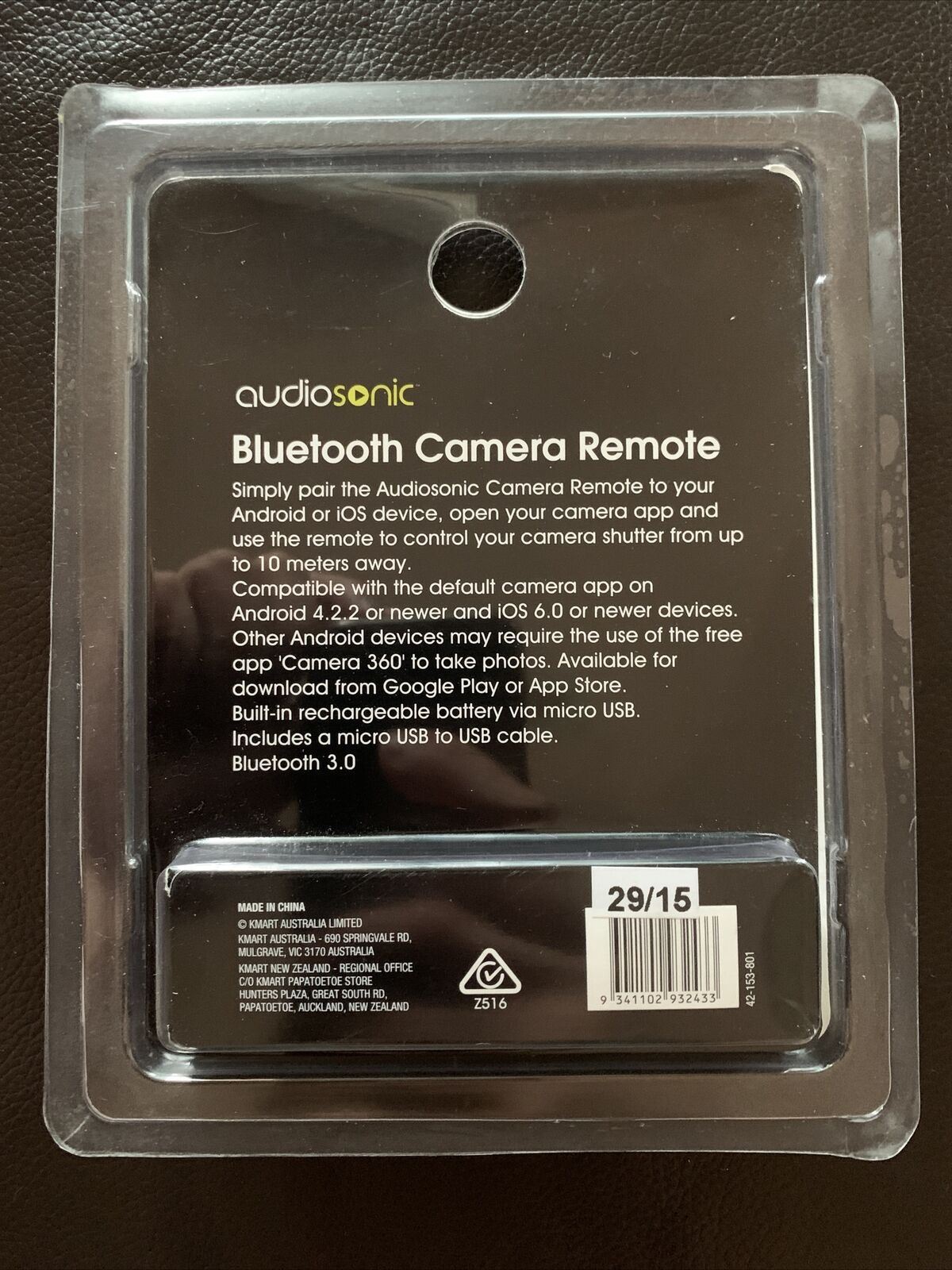 Audiosonic Bluetooth Camera Remote For iOS, iPhone, Android Smartphones