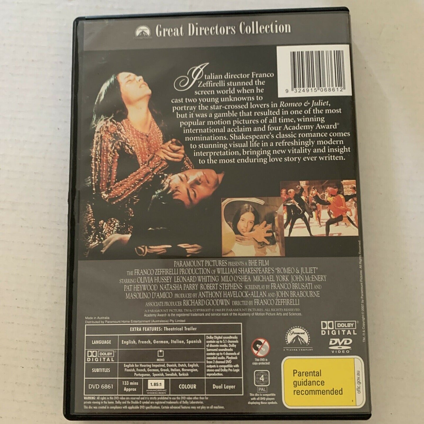 Romeo And Juliet (DVD, 1968) Olivia Hussey, Leonard Whiting. Region 4